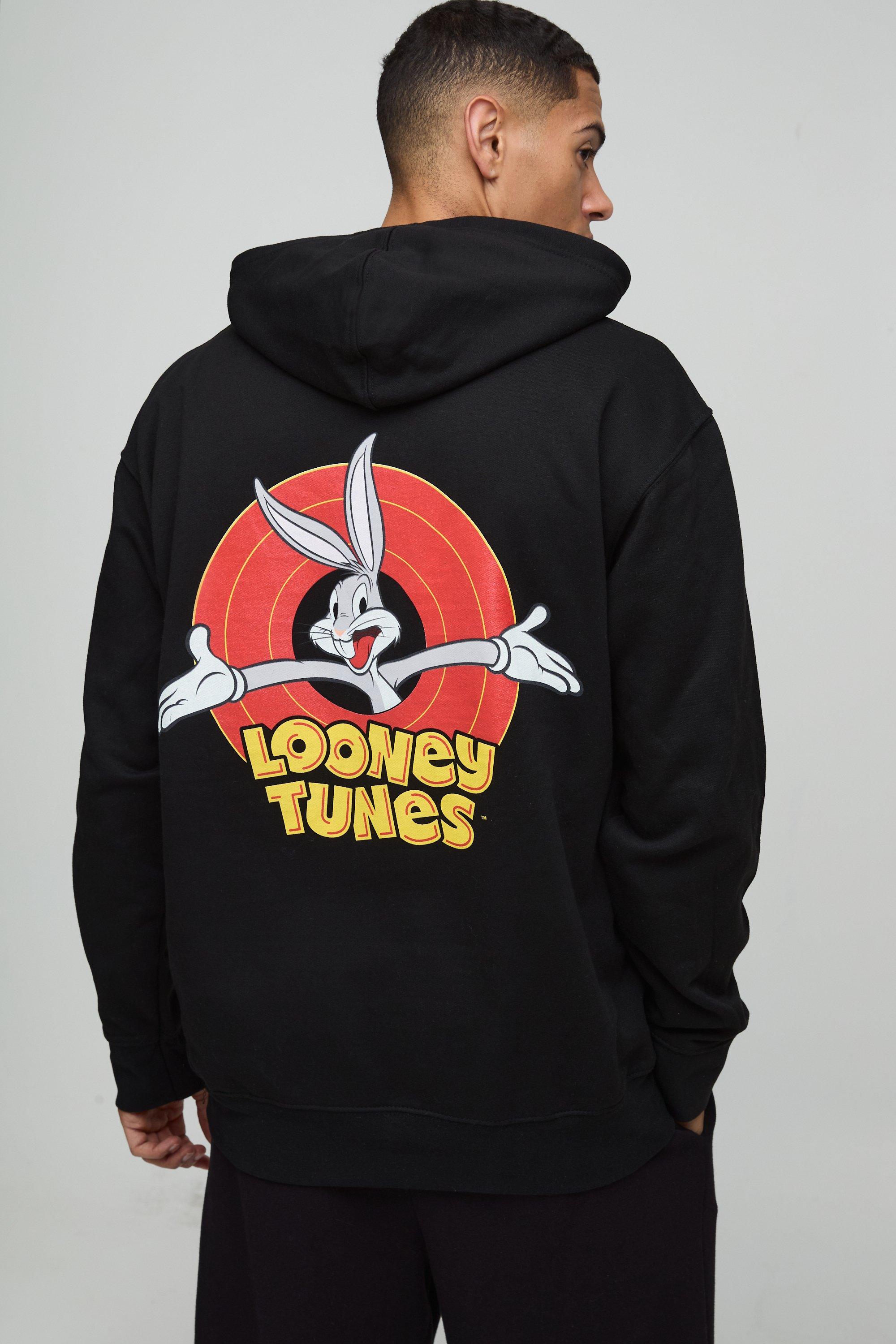 Felpa oversize con stampa ufficiale dei Looney Tunes e cappuccio, Nero