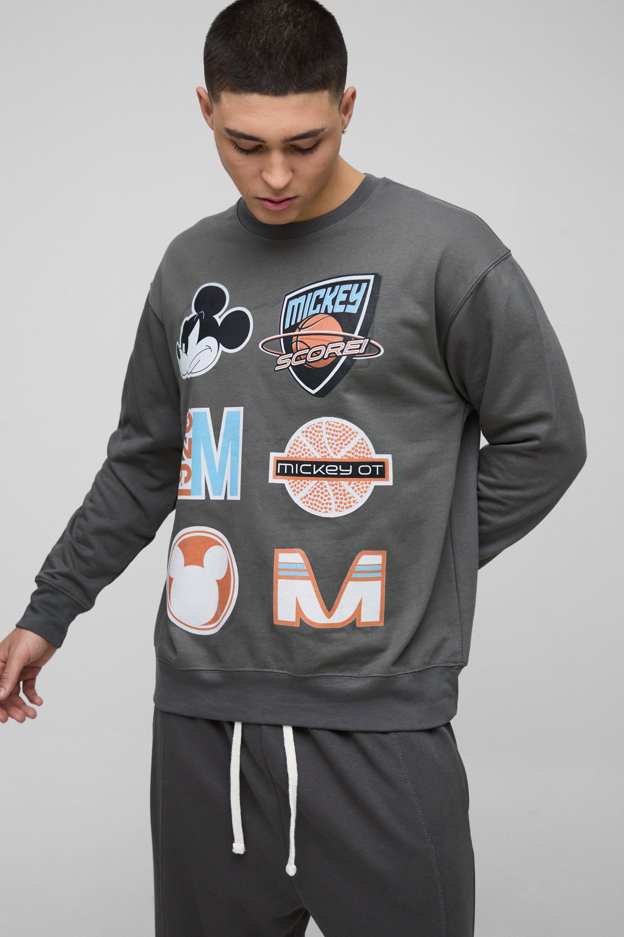 Felpa oversize ufficiale con stampa Mickey Mouse stile Varsity, Grigio