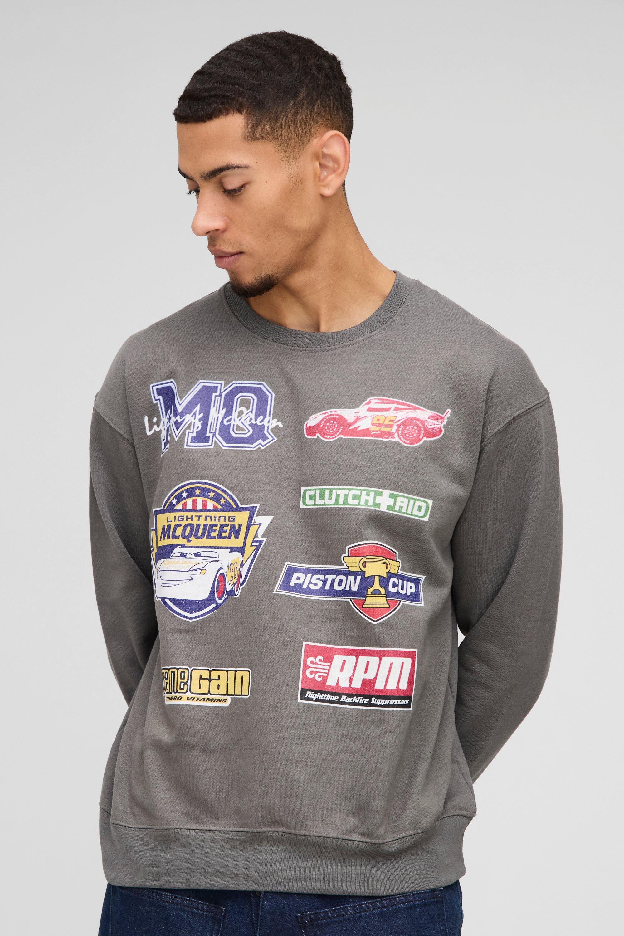 Felpa oversize con stampa ufficiale Pixar Cars stile Varsity, Grigio