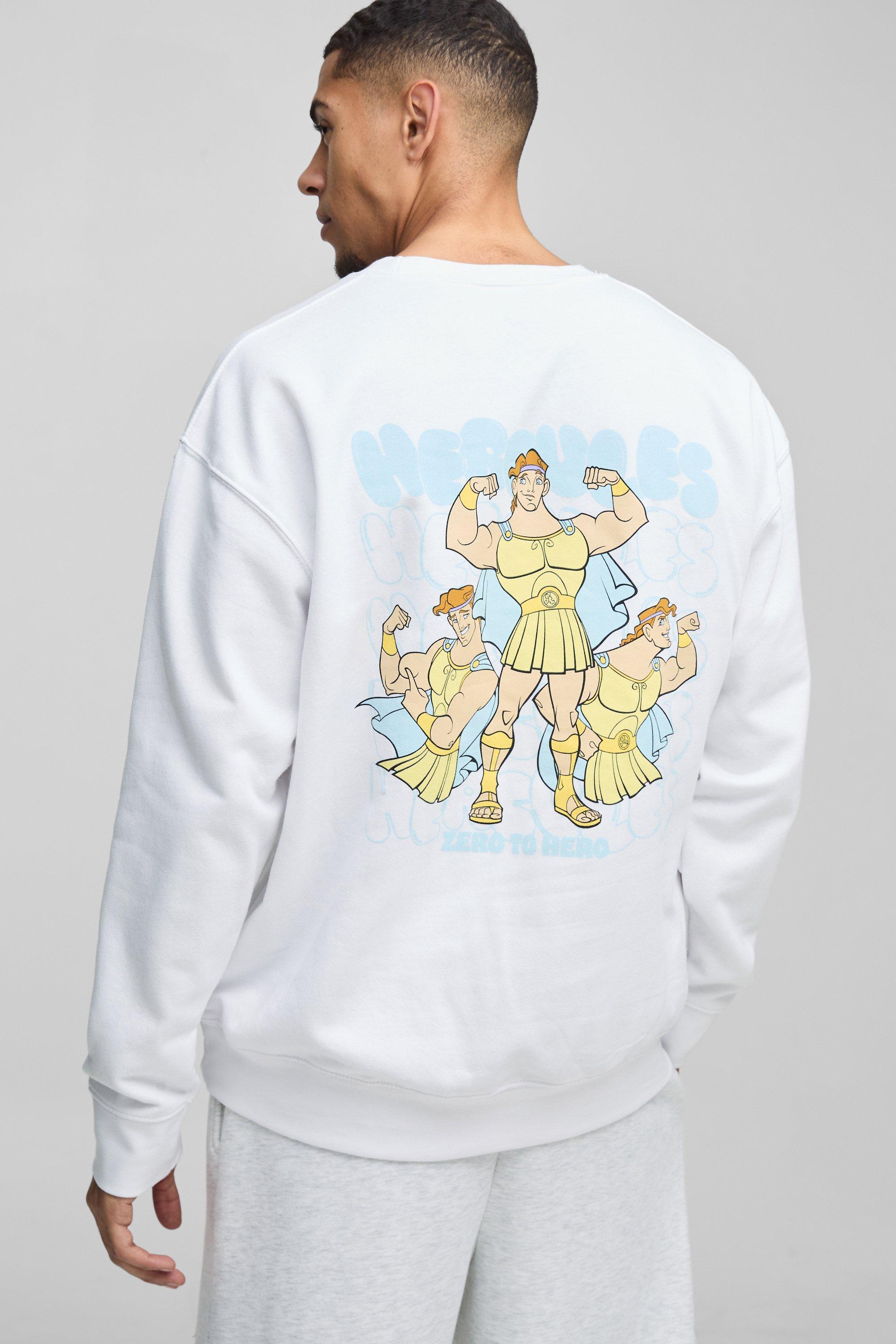 Mens White Oversized Disney Hercules License Print Sweatshirt, White