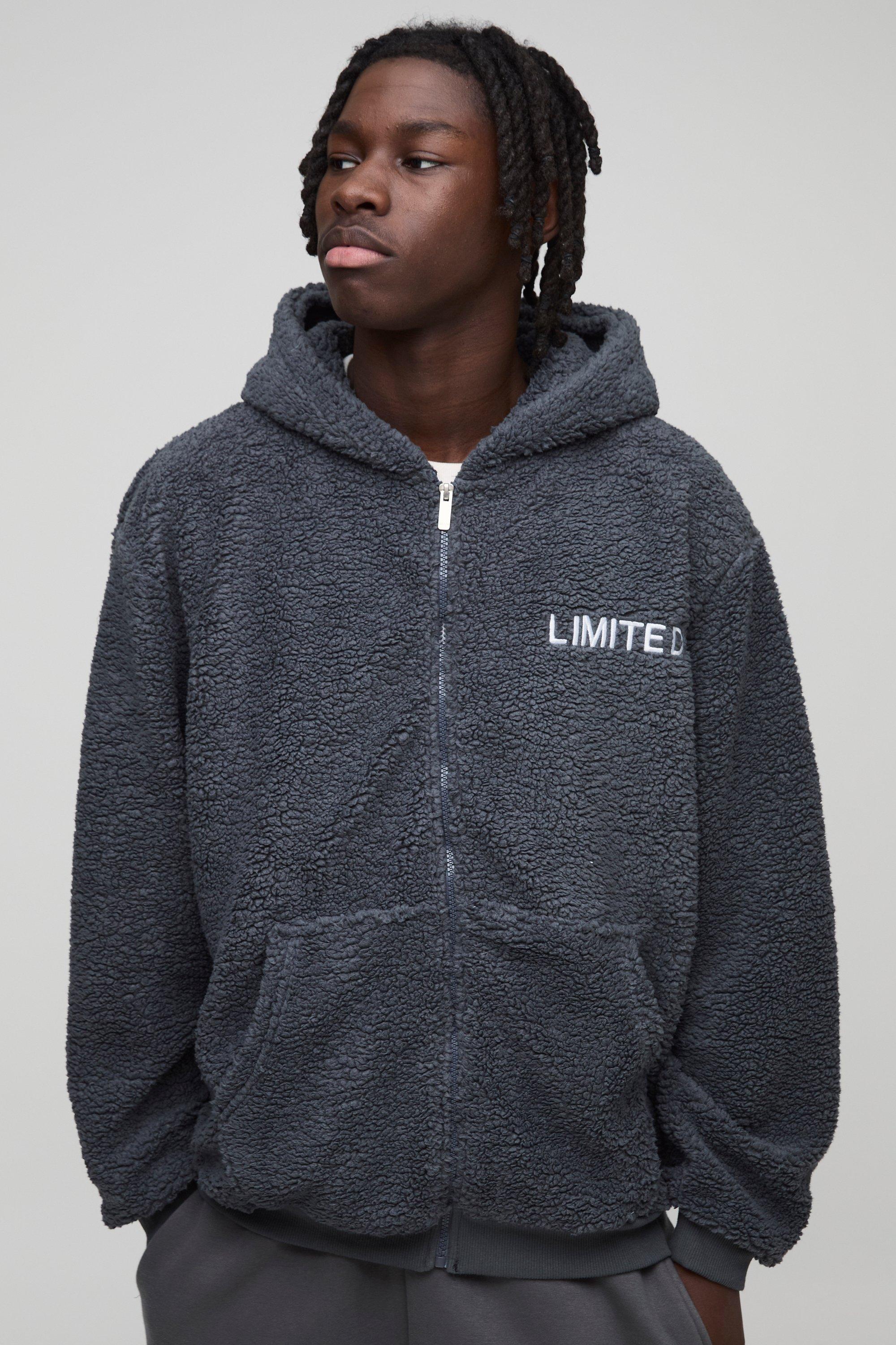 Mens Grey Oversized Zip Through Limited Edition Teddy Borg Hoodie, Grey