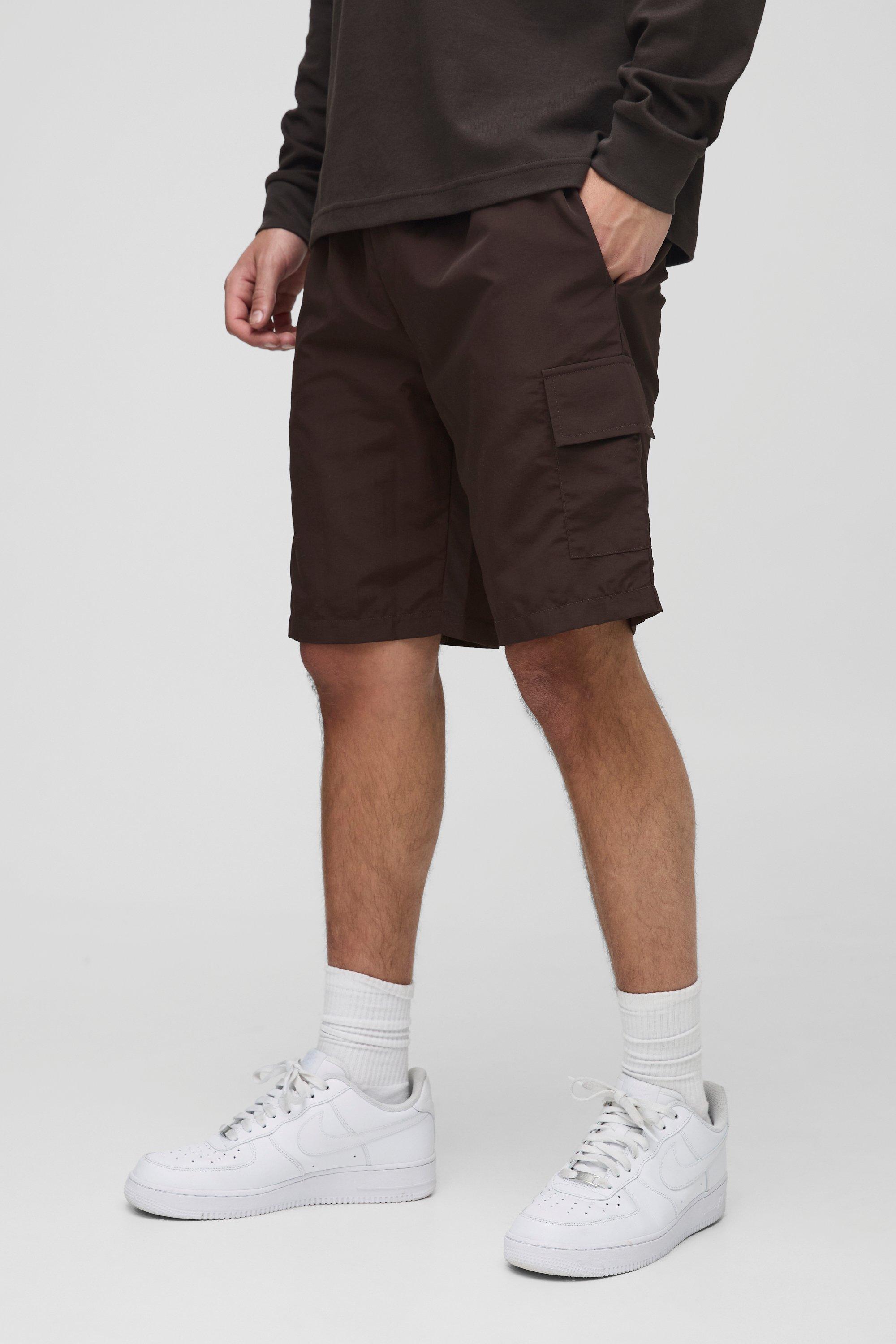 Pantaloncini Cargo medi rilassati in nylon effetto goffrato con vita elasticizzata, Brown