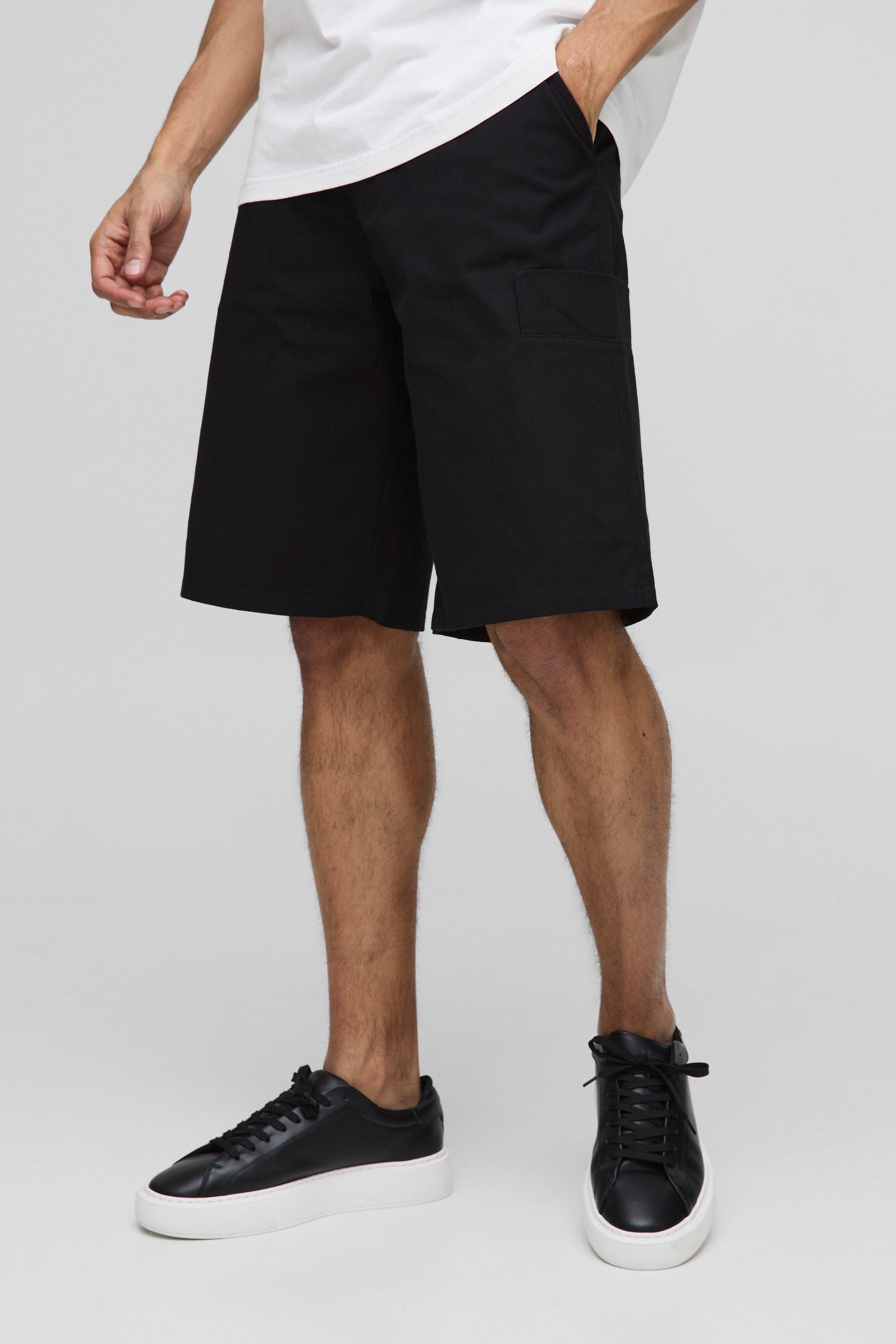 Mens Black Bermuda Canvas Cargo Shorts, Black