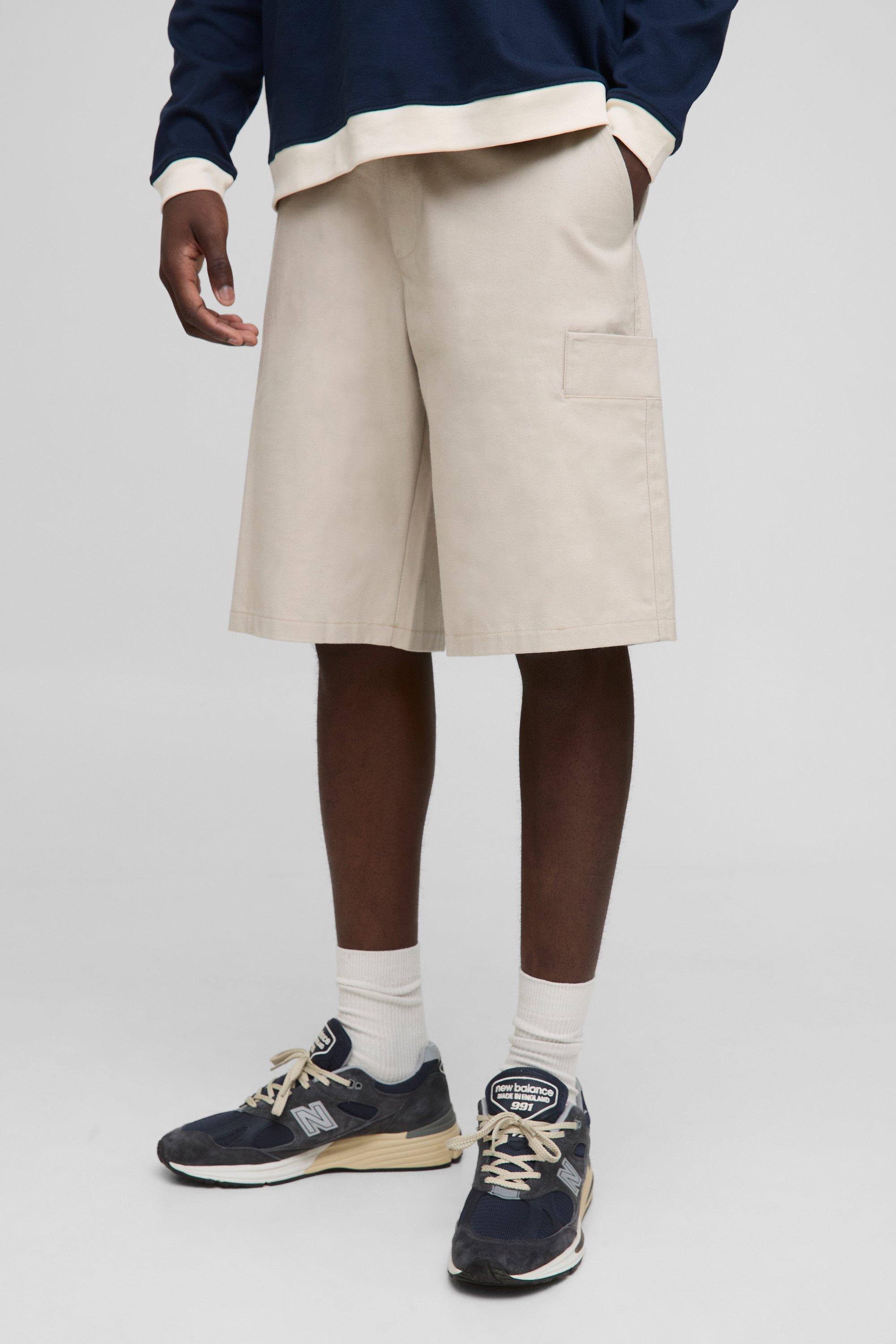 Bermuda in tela stile Cargo, Beige