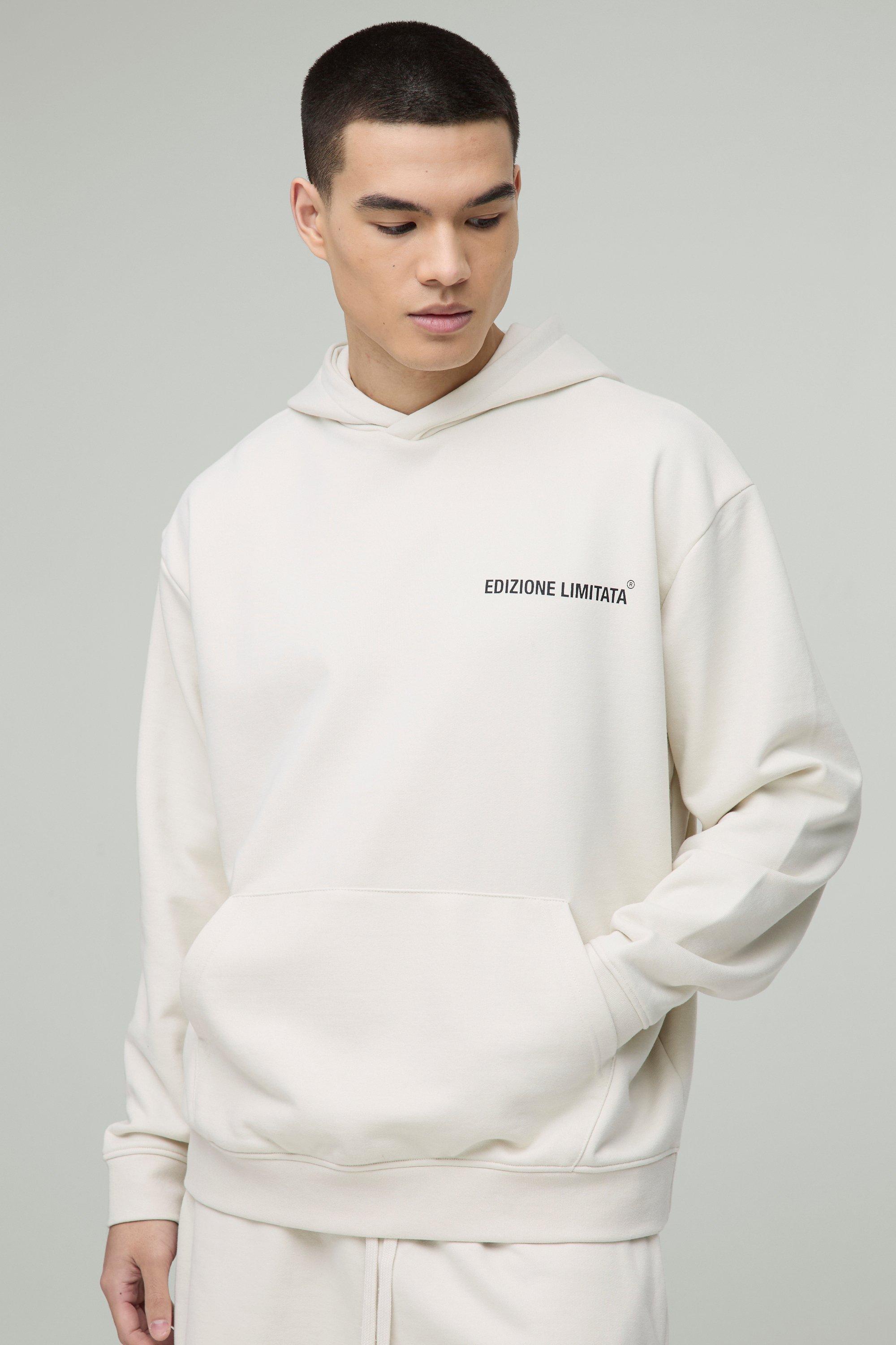 Image of Felpa oversize pesante Edizione Limitata con zip corta e cappuccio, Cream