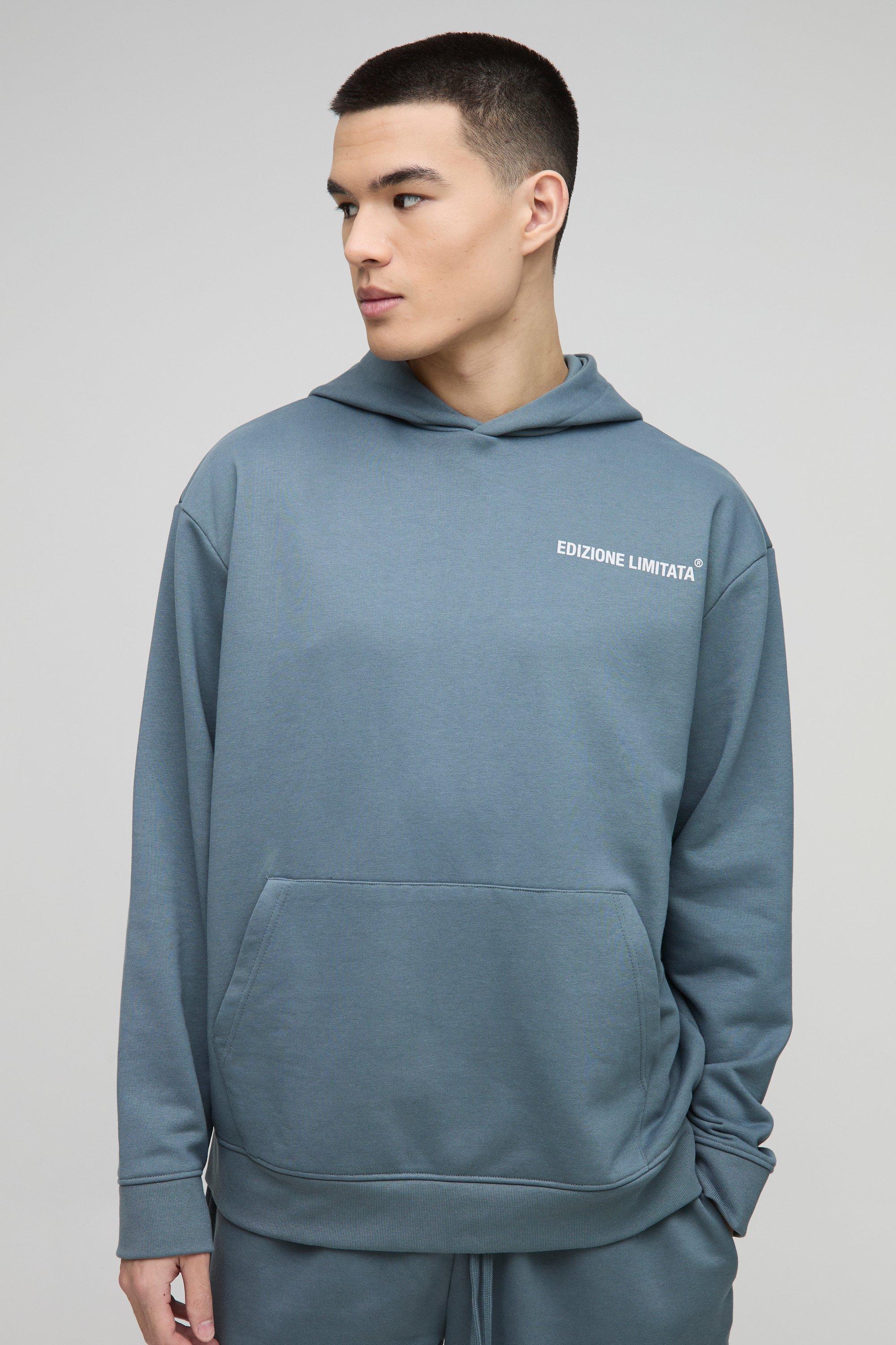 Image of Felpa oversize pesante Edizione Limitata con zip corta e cappuccio, Azzurro