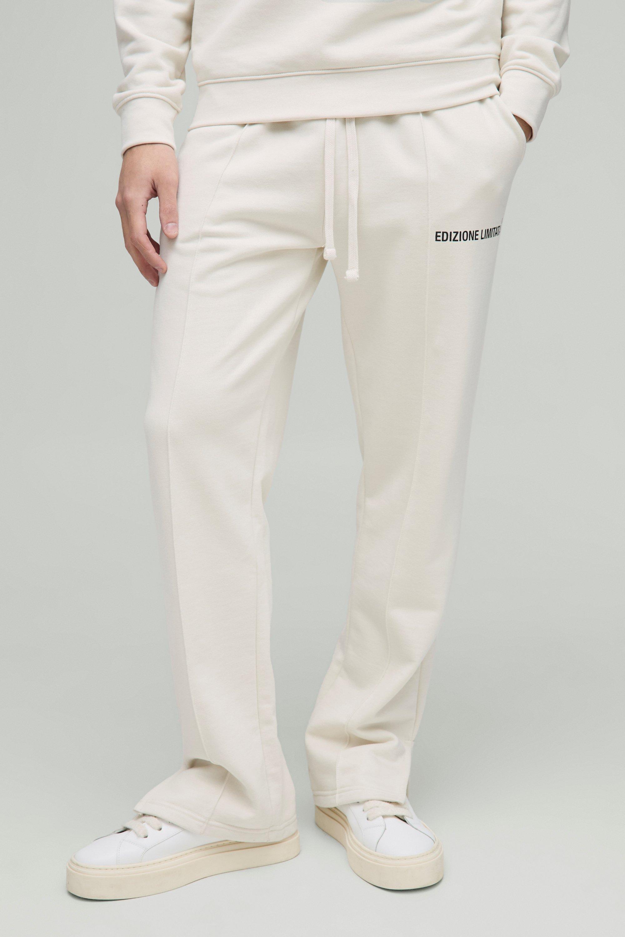 Mens Cream Relaxed Edizione Heavyweight Pintuck Split Hem Joggers, Cream