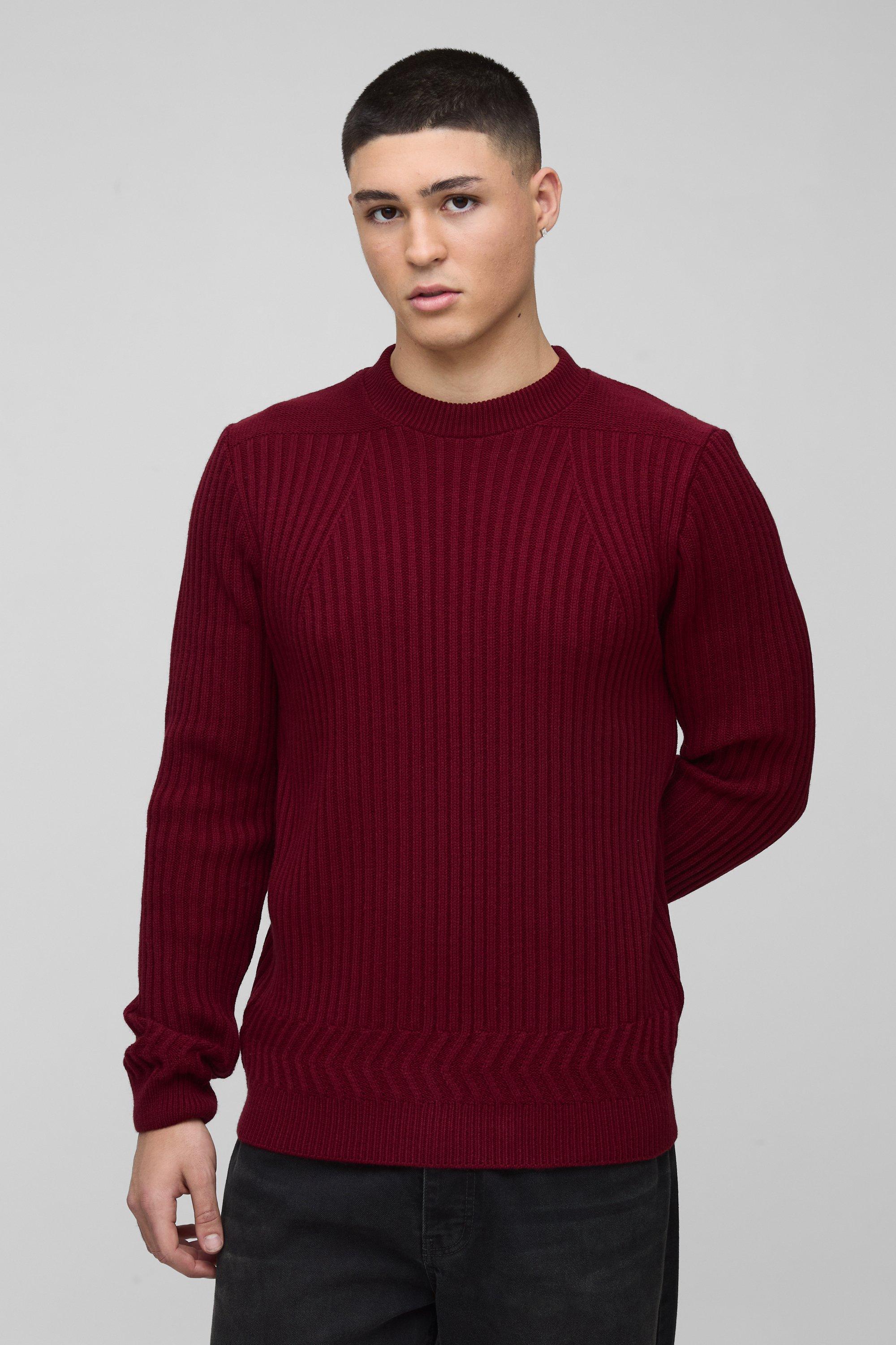 Maglione Regular Fit con fondo intrecciato, Rosso