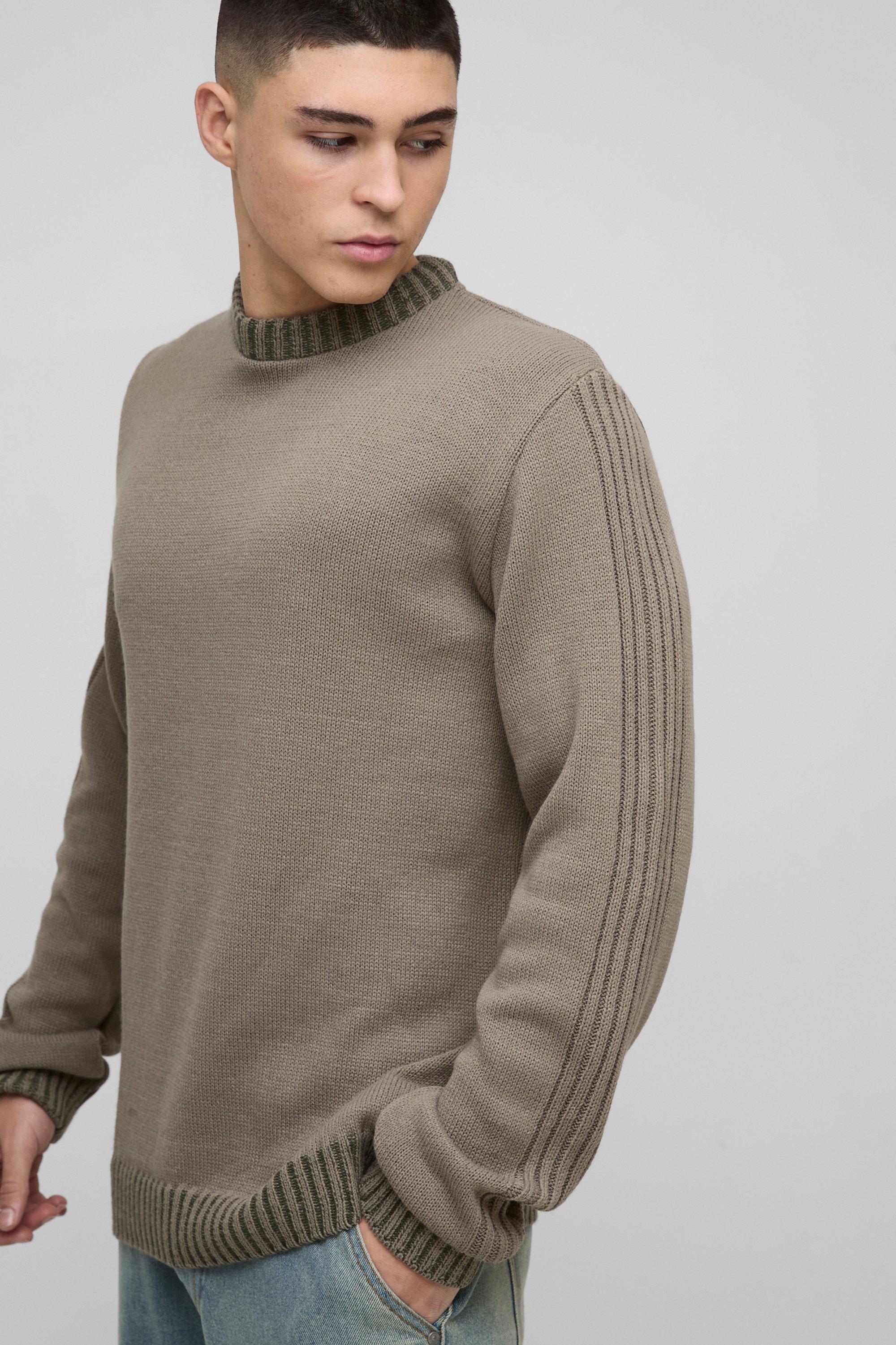 Maglione Regular Fit in maglia a coste con maniche a contrasto, Verde