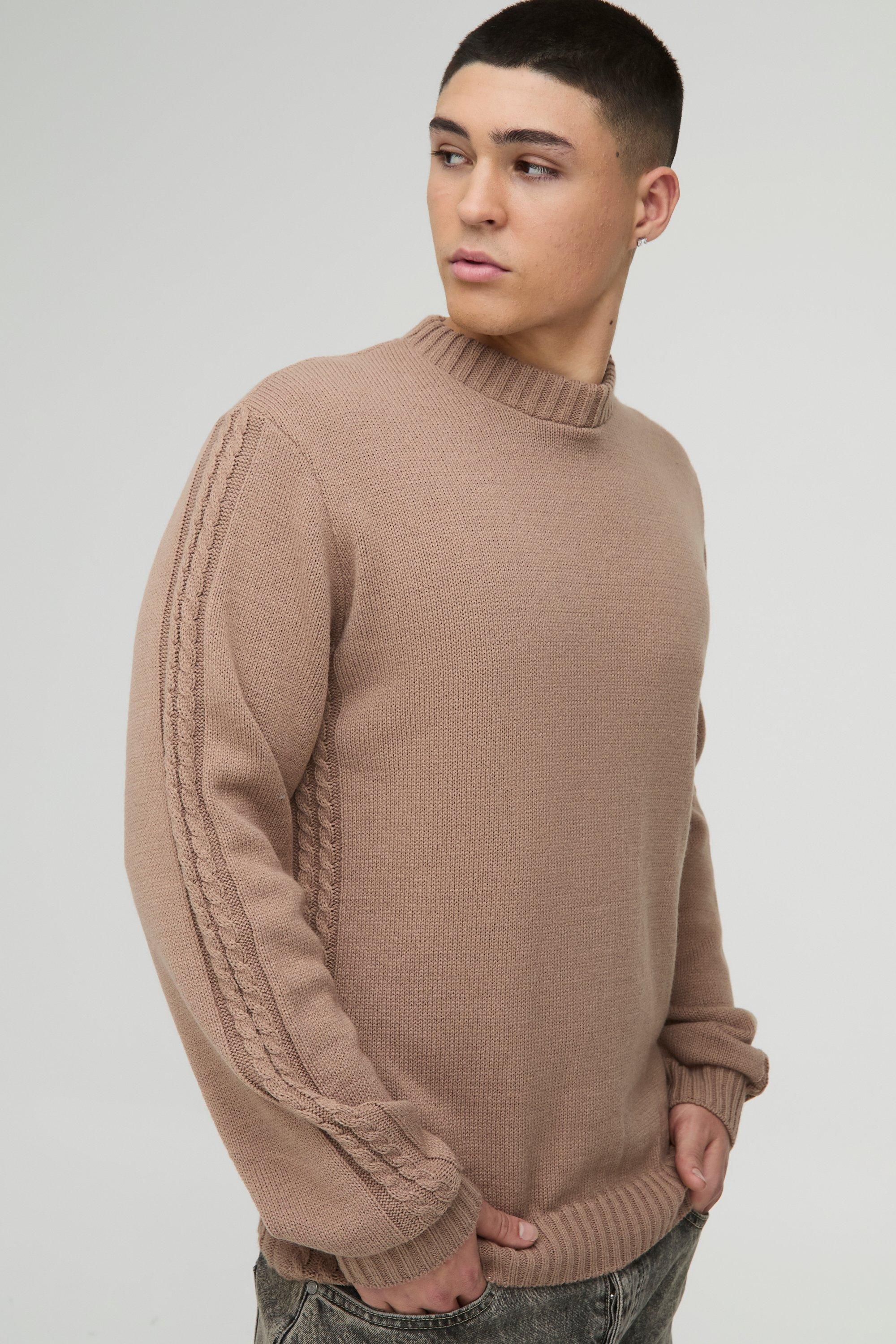 Maglione Regular Fit in maglia intrecciata con cuciture e fondo, Beige