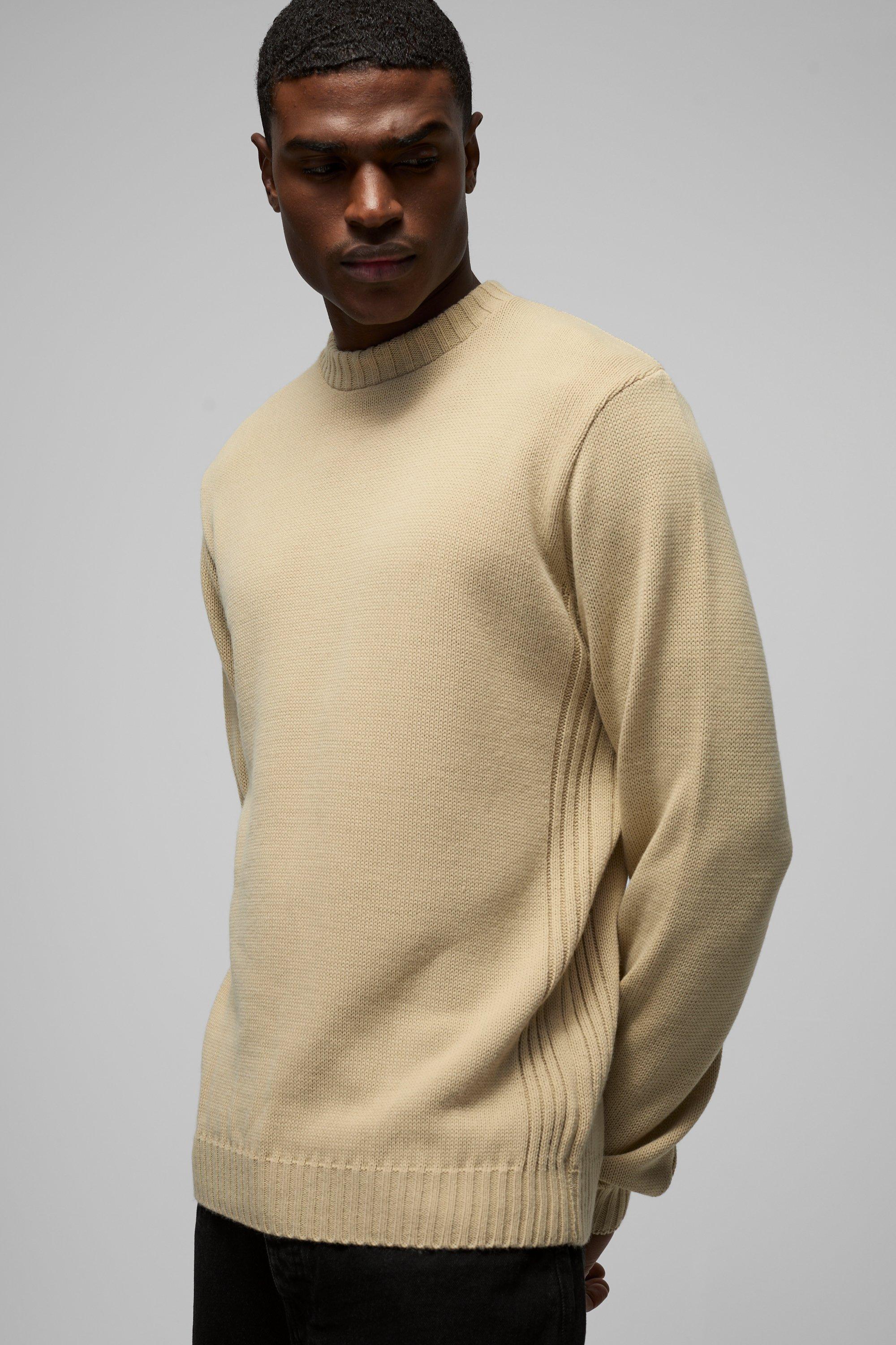 Maglione a girocollo Regular Fit con pannelli a coste, Beige