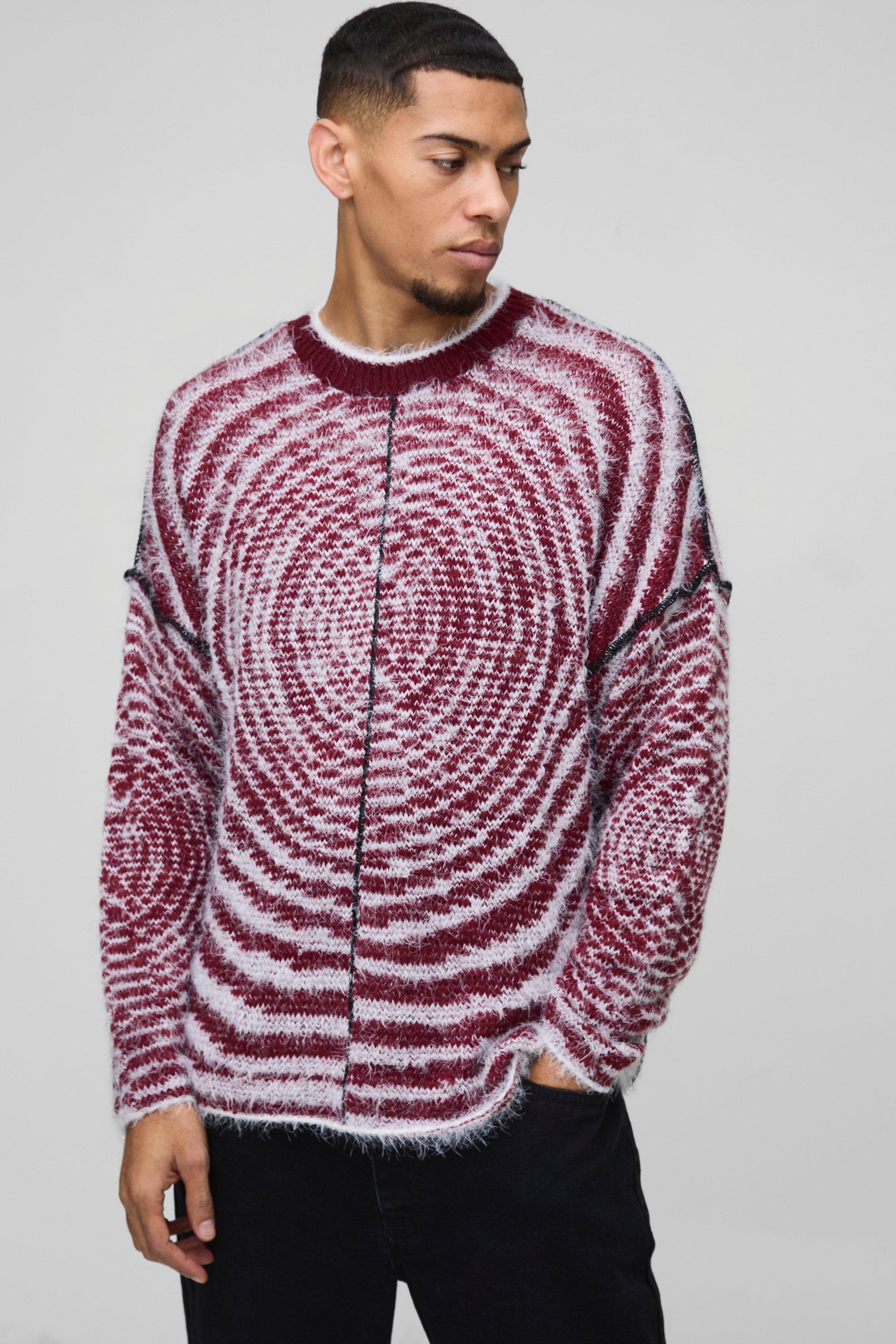 Maglione squadrato in maglia morbida con trama a contrasto, Rosso