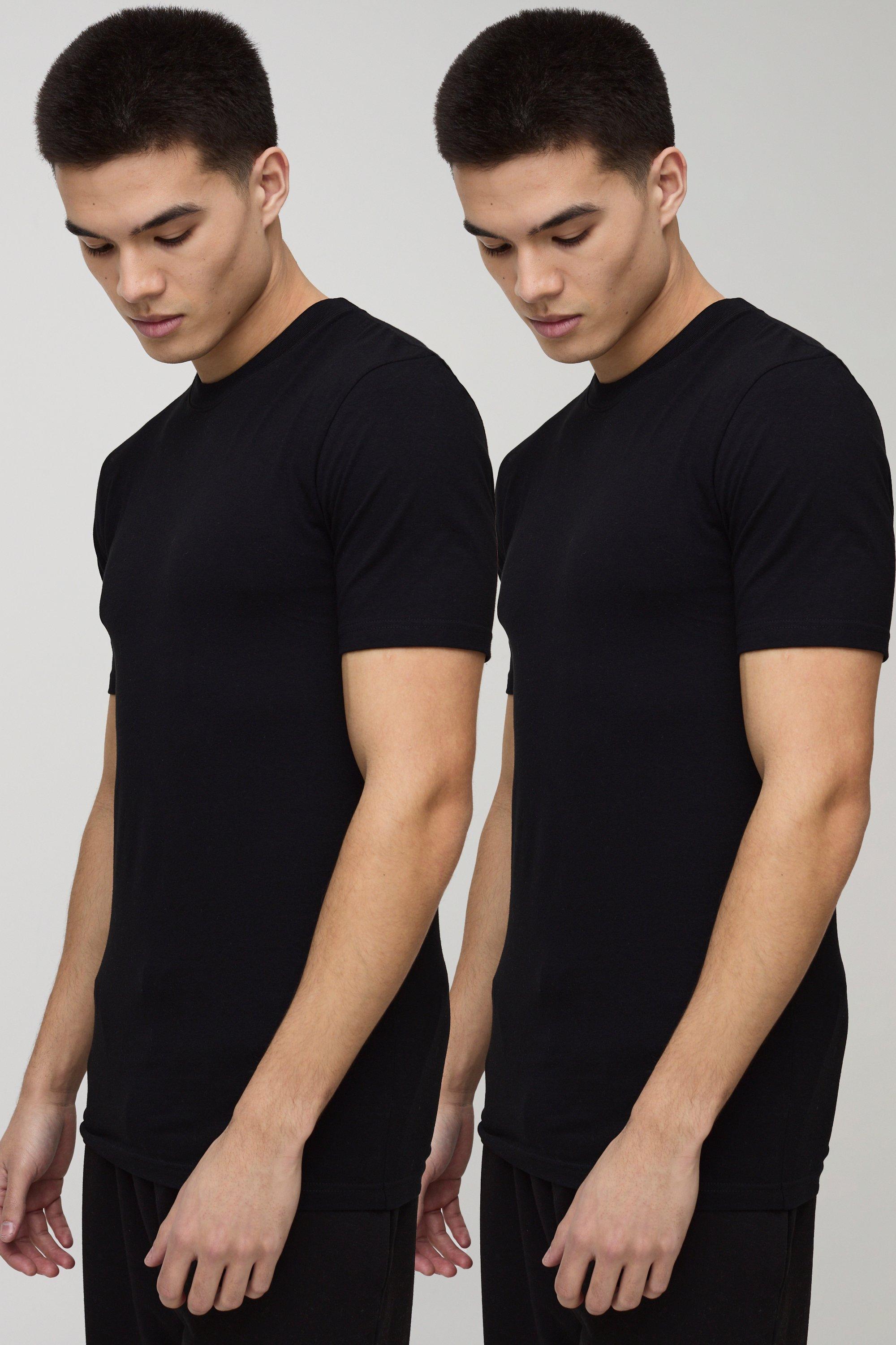 Mens Black 2 Pack Muscle Fit T-Shirt, Black
