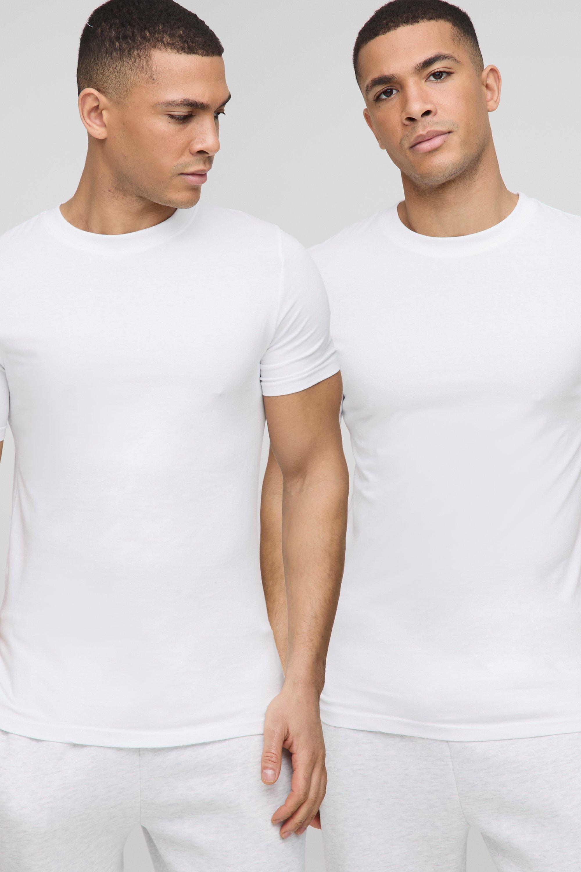 Mens White 2 Pack Muscle Fit T-Shirt, White