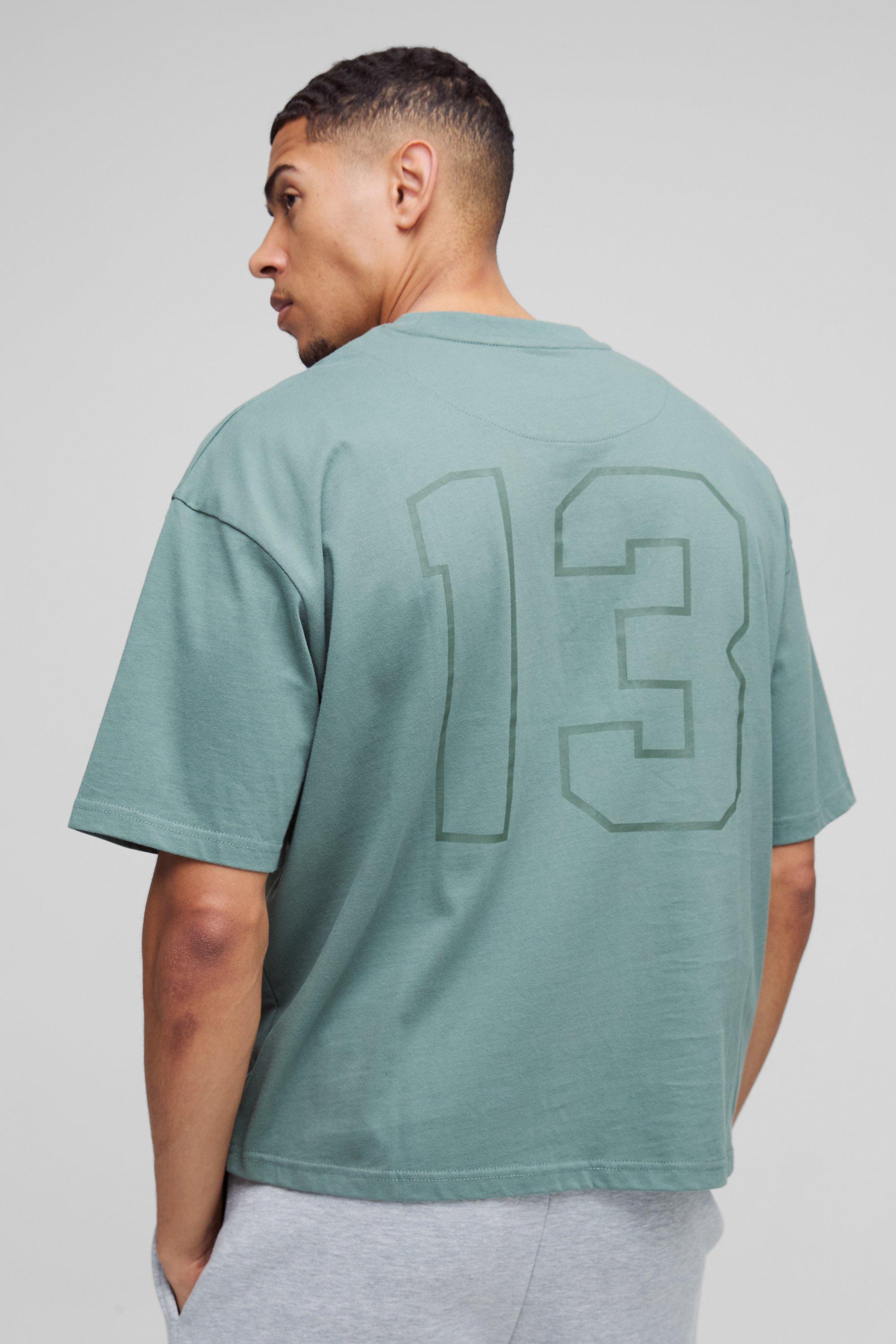 T-shirt squadrata oversize con ricamo 13 e smagliature, Verde