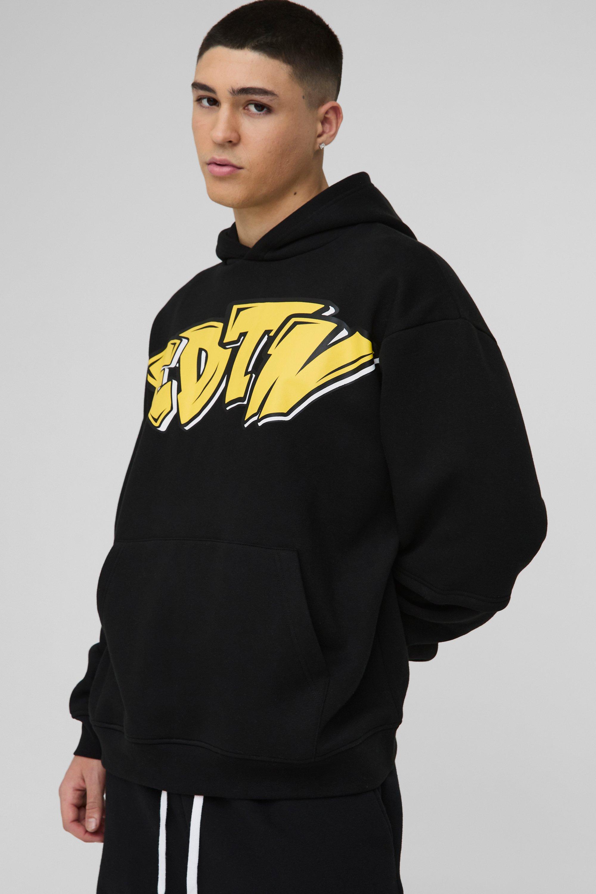 Felpa oversize Edition con stampa Graffiti e cappuccio, Nero