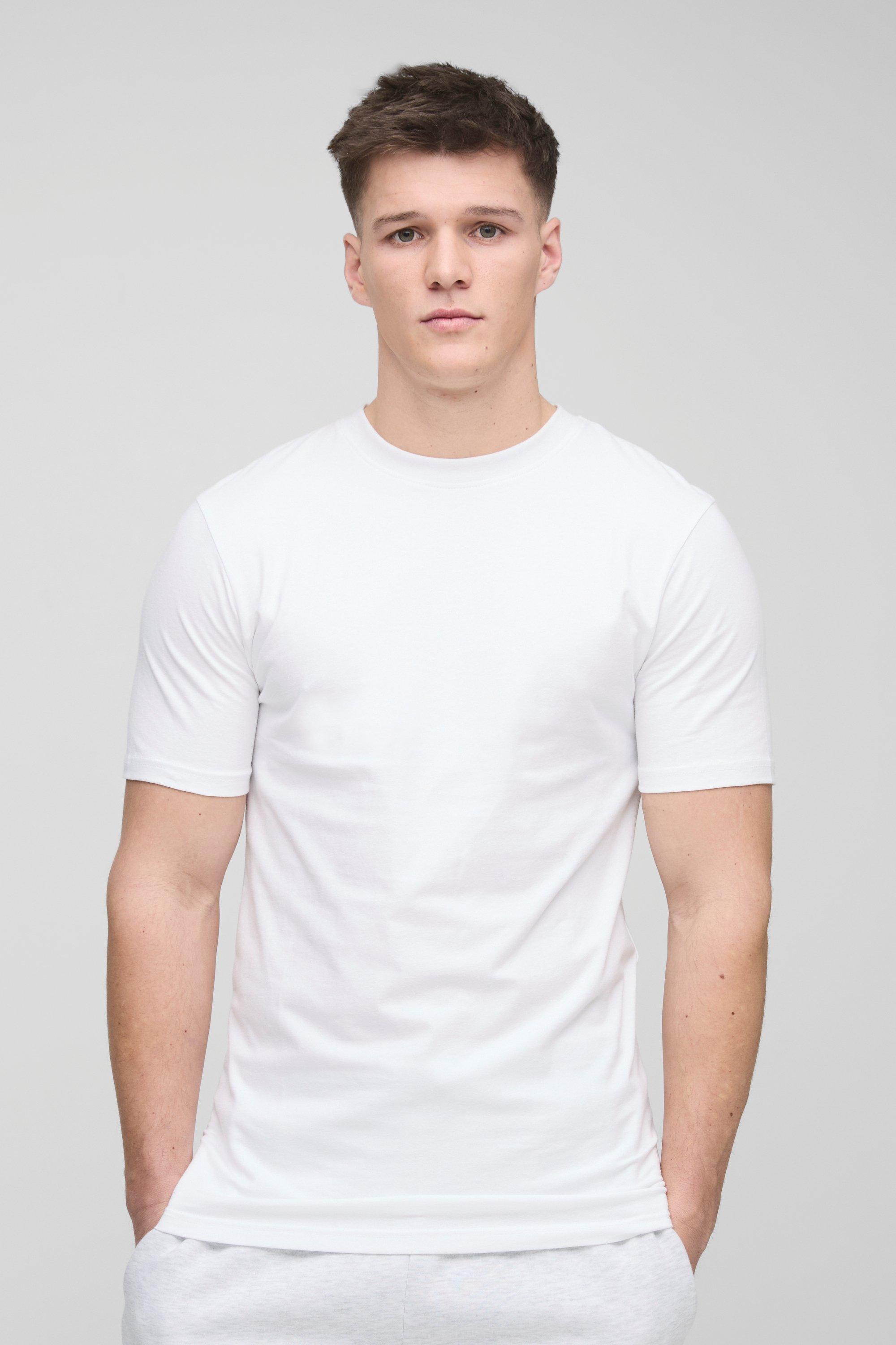 Mens White Tall Basic Muscle Fit T-shirt, White