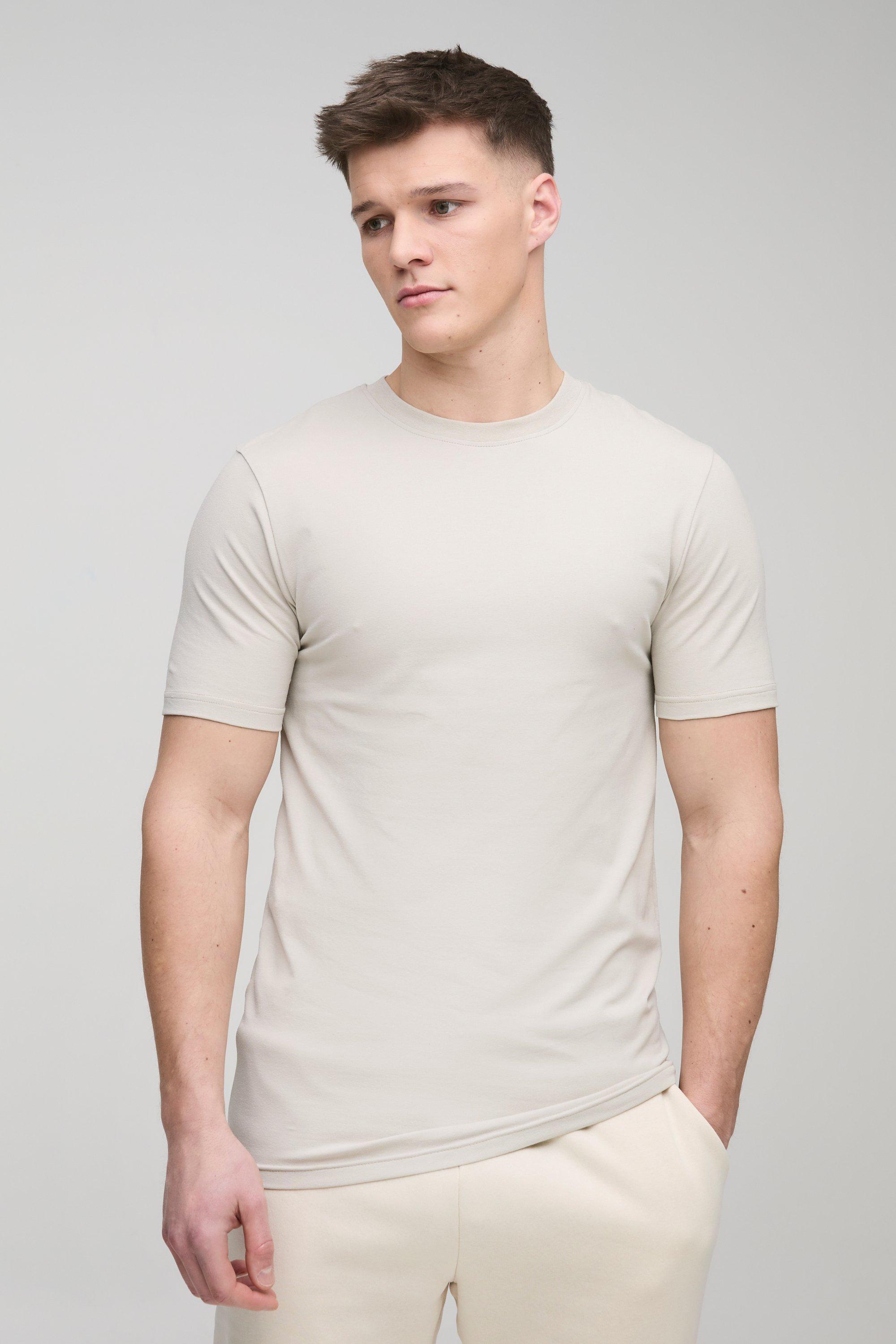 Mens Beige Tall Basic Muscle Fit T-shirt, Beige
