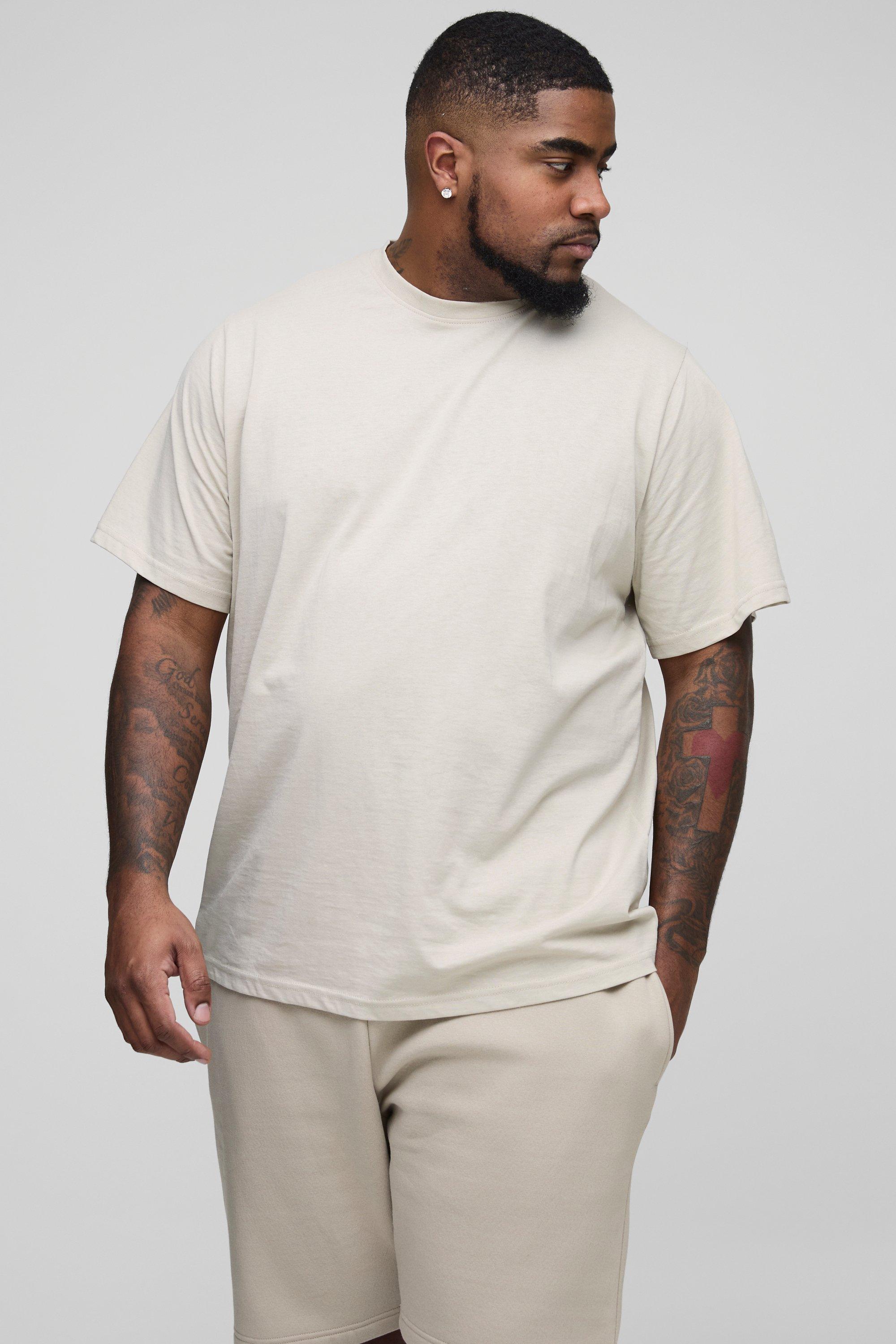 Image of T-shirt a girocollo Plus Size Basic, Beige