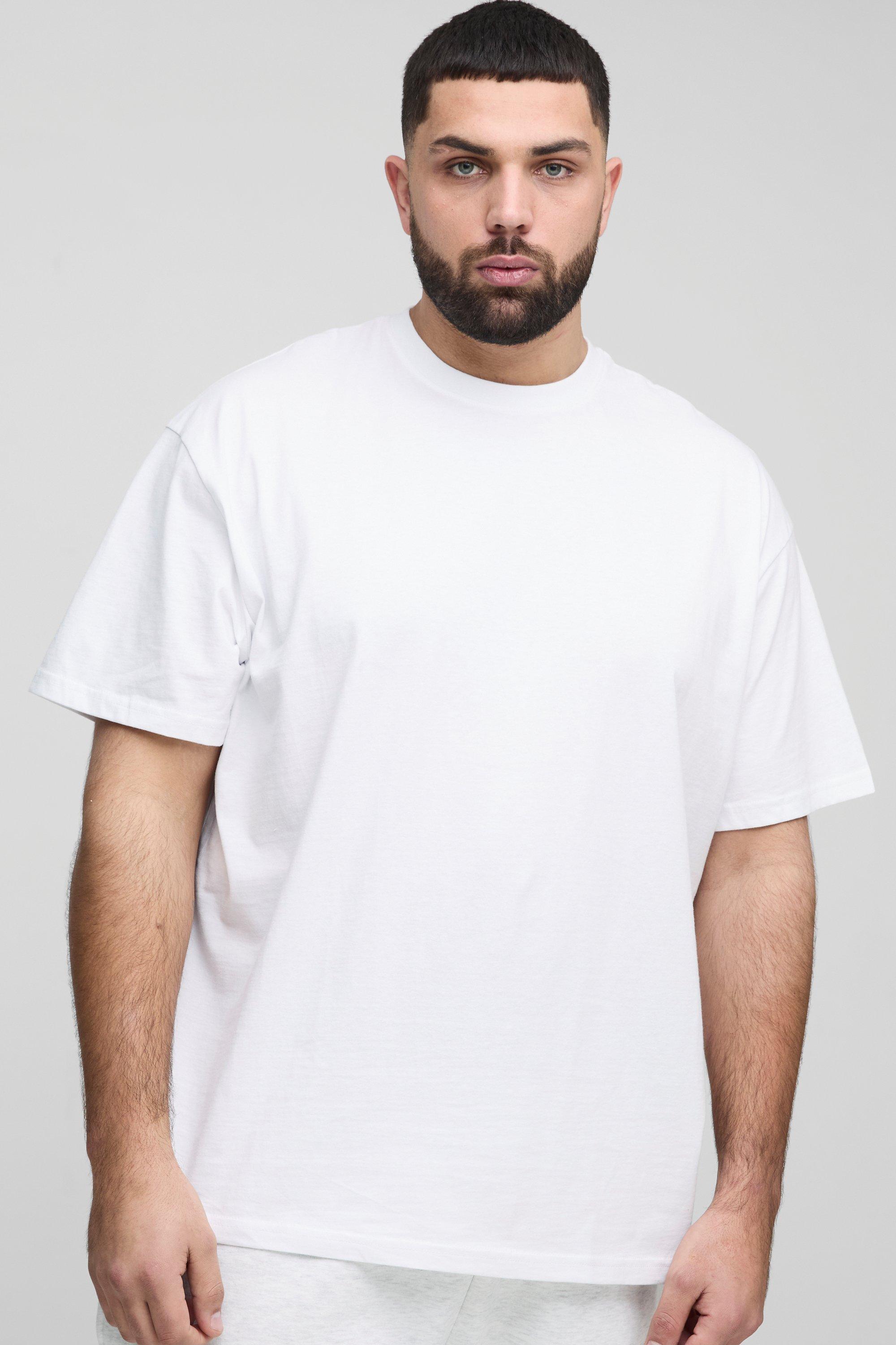 Mens White Plus Oversized Basic Crew Neck T-shirt, White