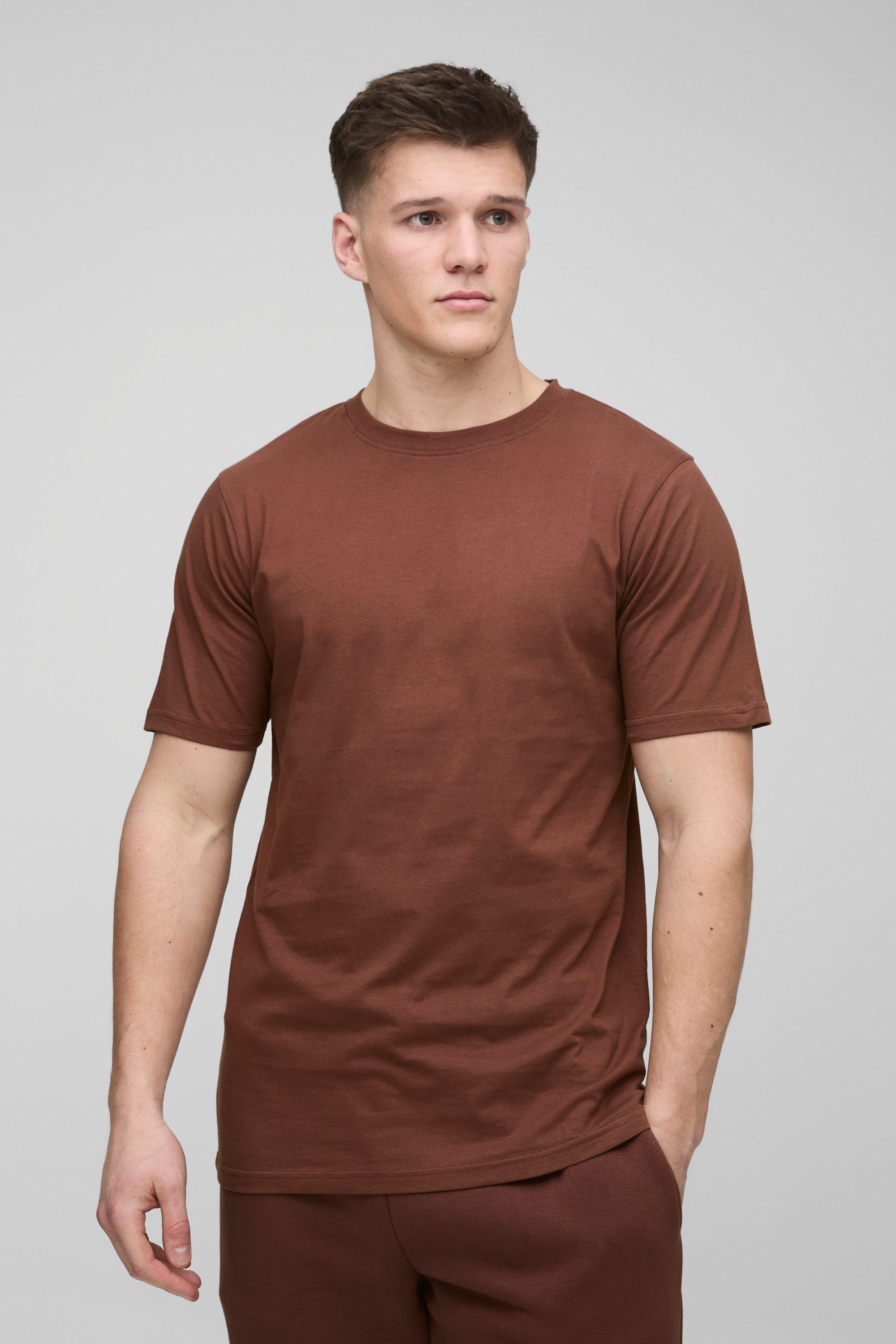 Mens Brown Tall Slim Basic T-shirt, Brown