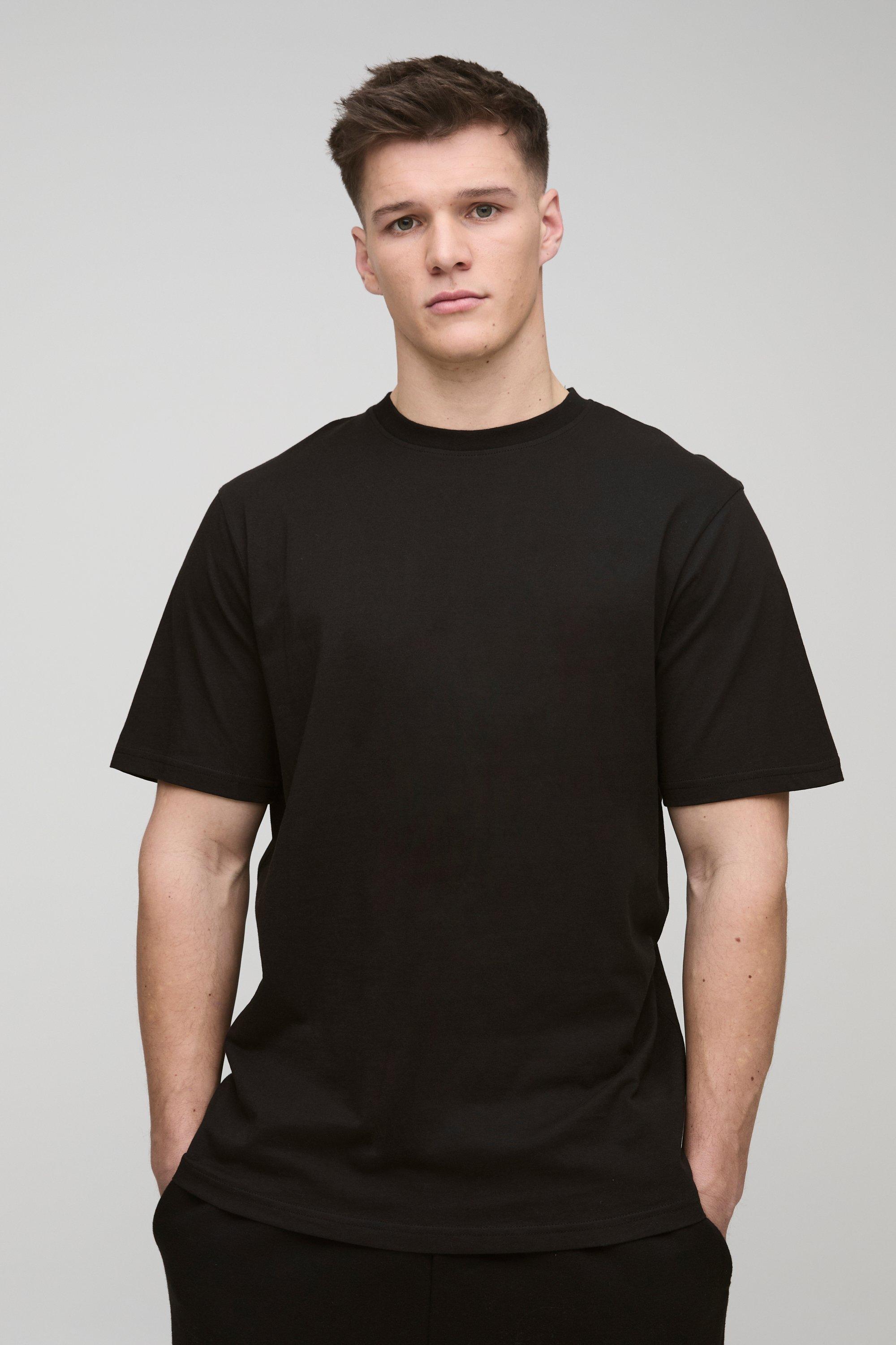 Mens Black Tall Regular Fit Basic Crew Neck T-shirt, Black