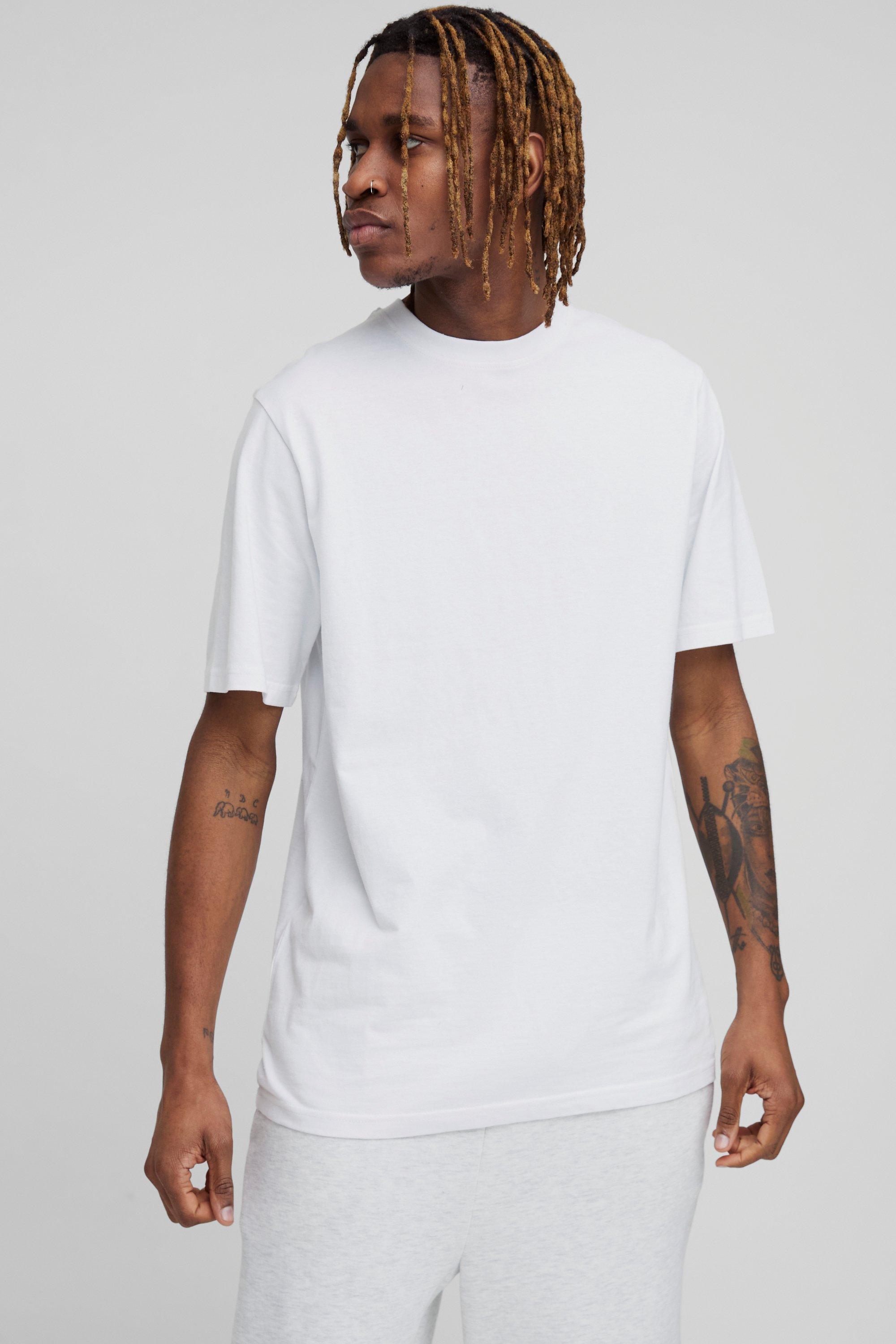 Mens White Tall Regular Fit Basic Crew Neck T-shirt, White