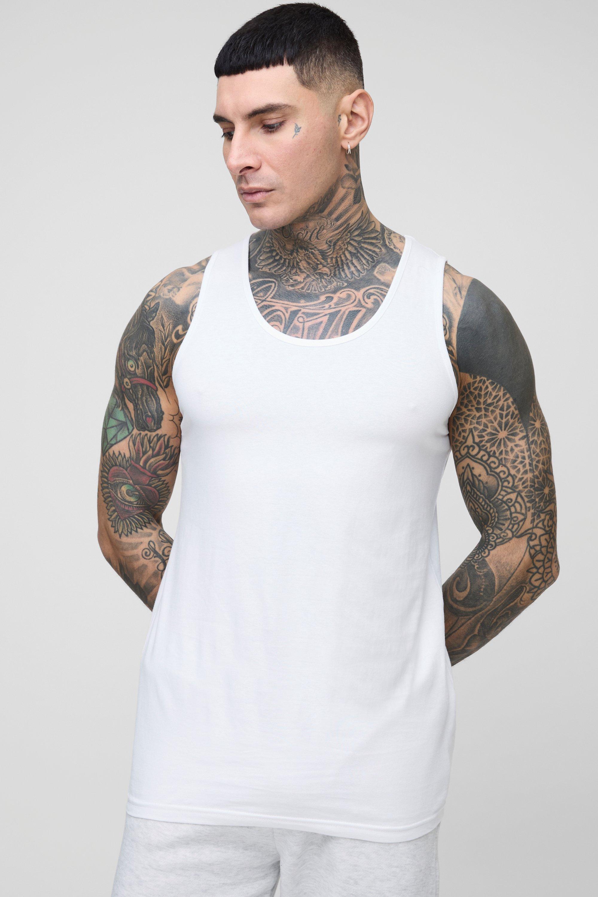 Mens White Tall Regular Fit Basic Vest, White