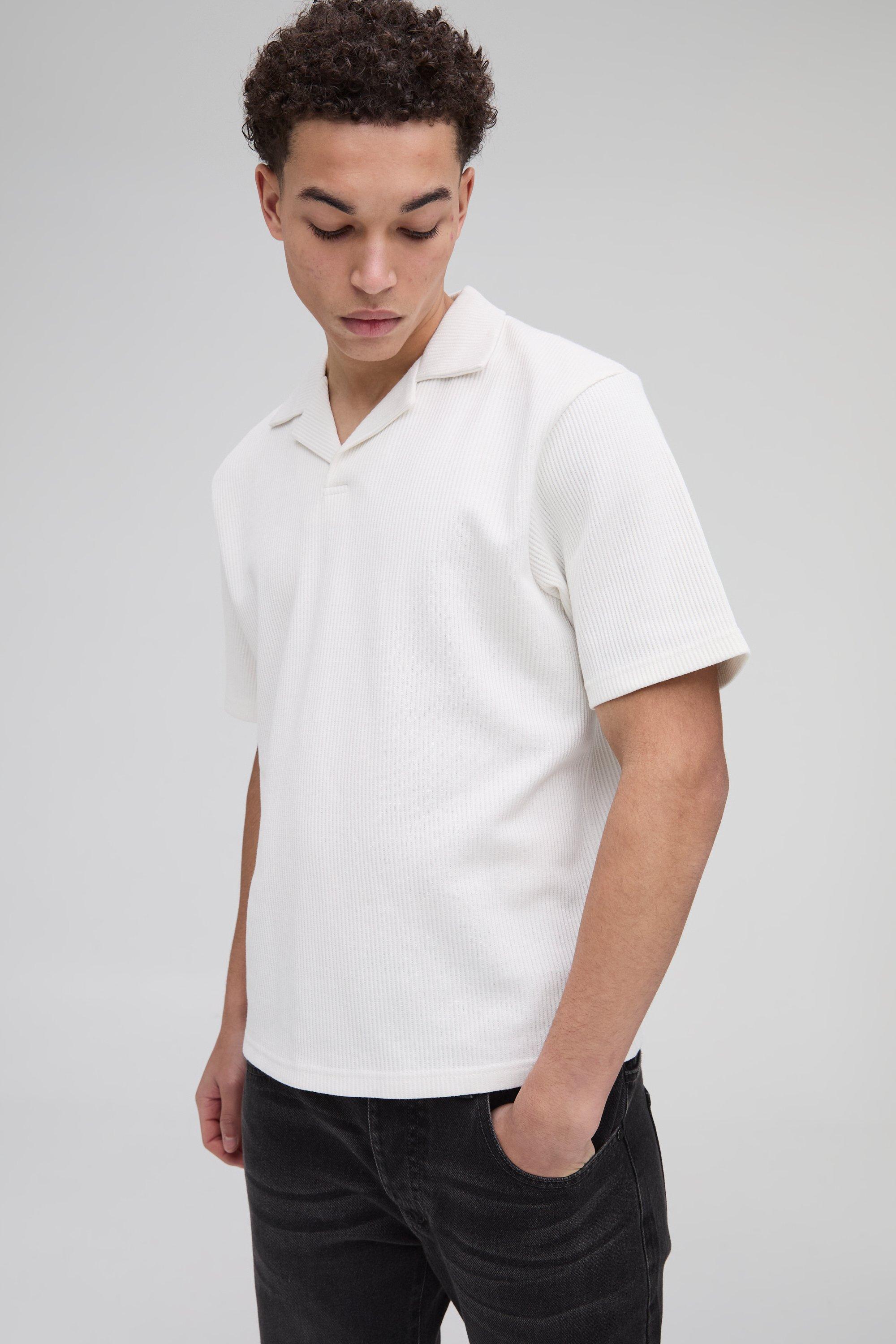 Mens Cream Boxy Revere Pique Polo, Cream