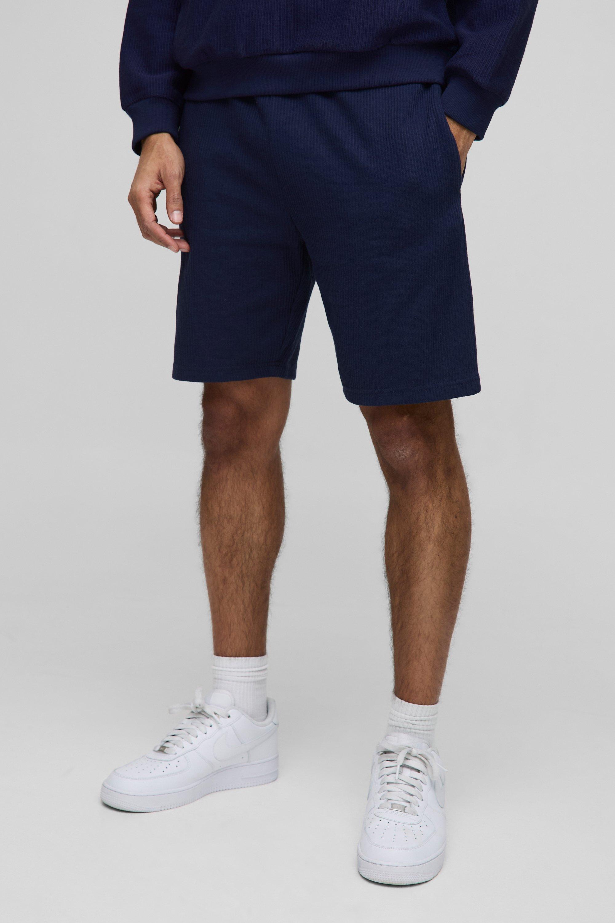 Mens Navy Relaxed Pique Shorts, Navy