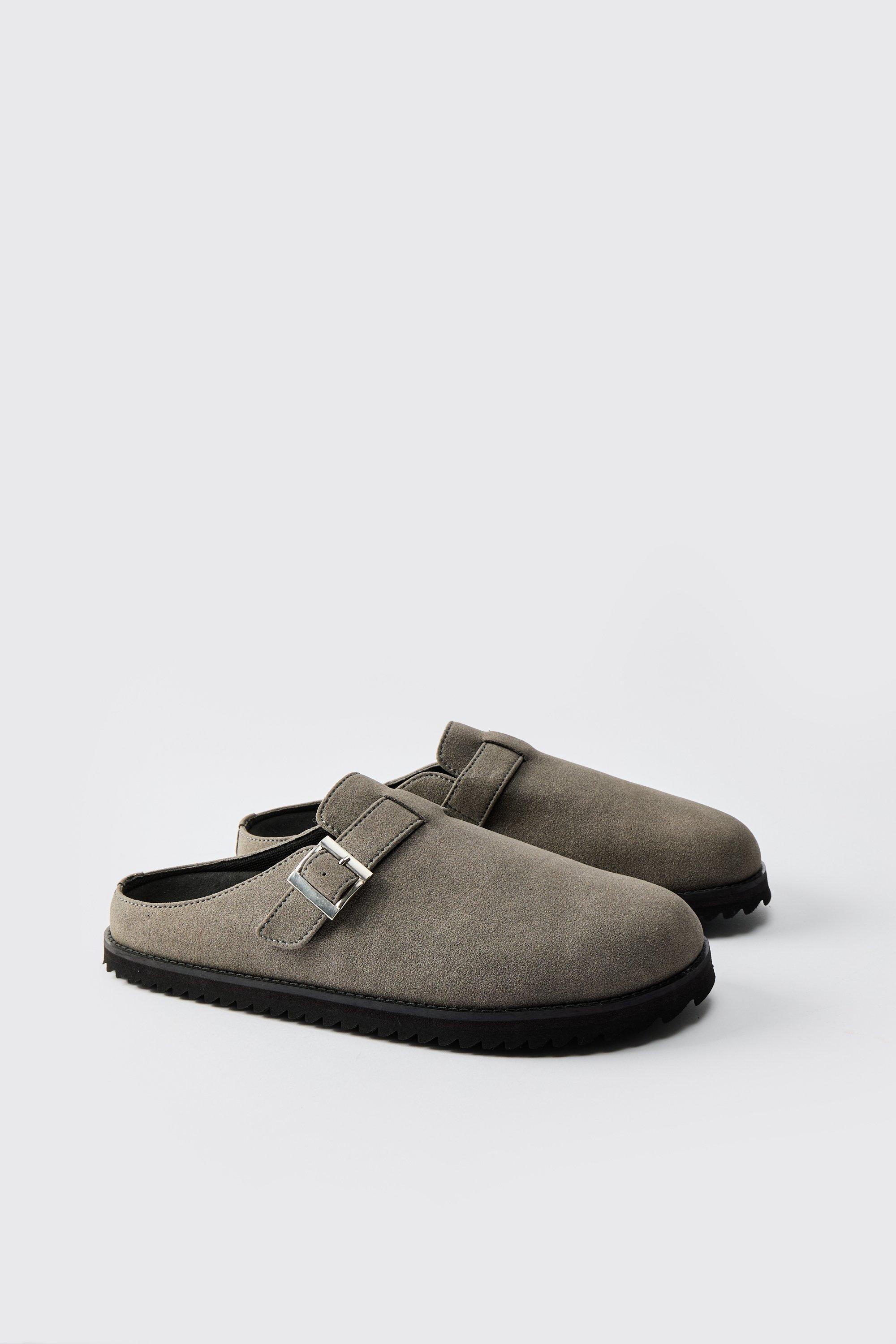 Mens Grey Skater Sole Buckle Detail Mule, Grey