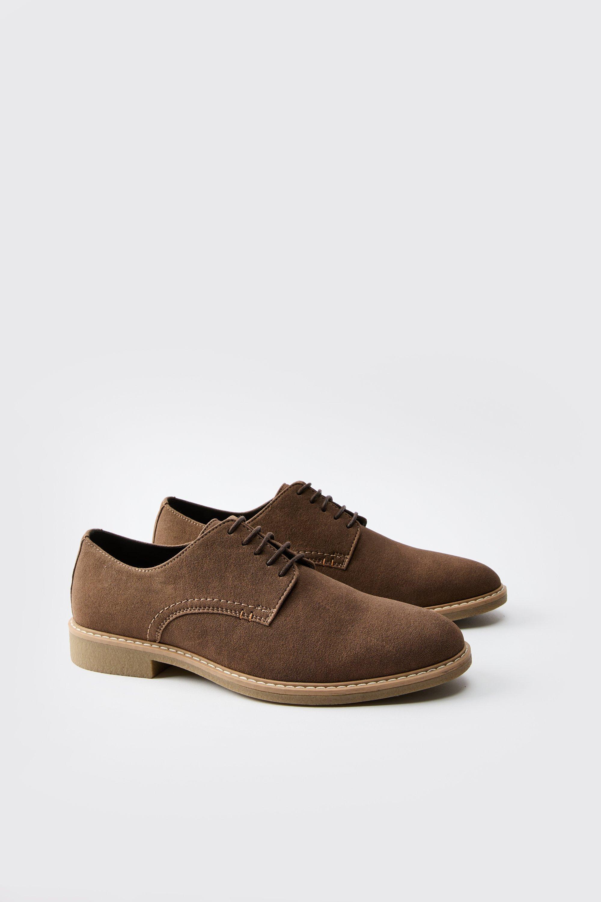 Mens Brown Faux Suede Derby Shoe, Brown