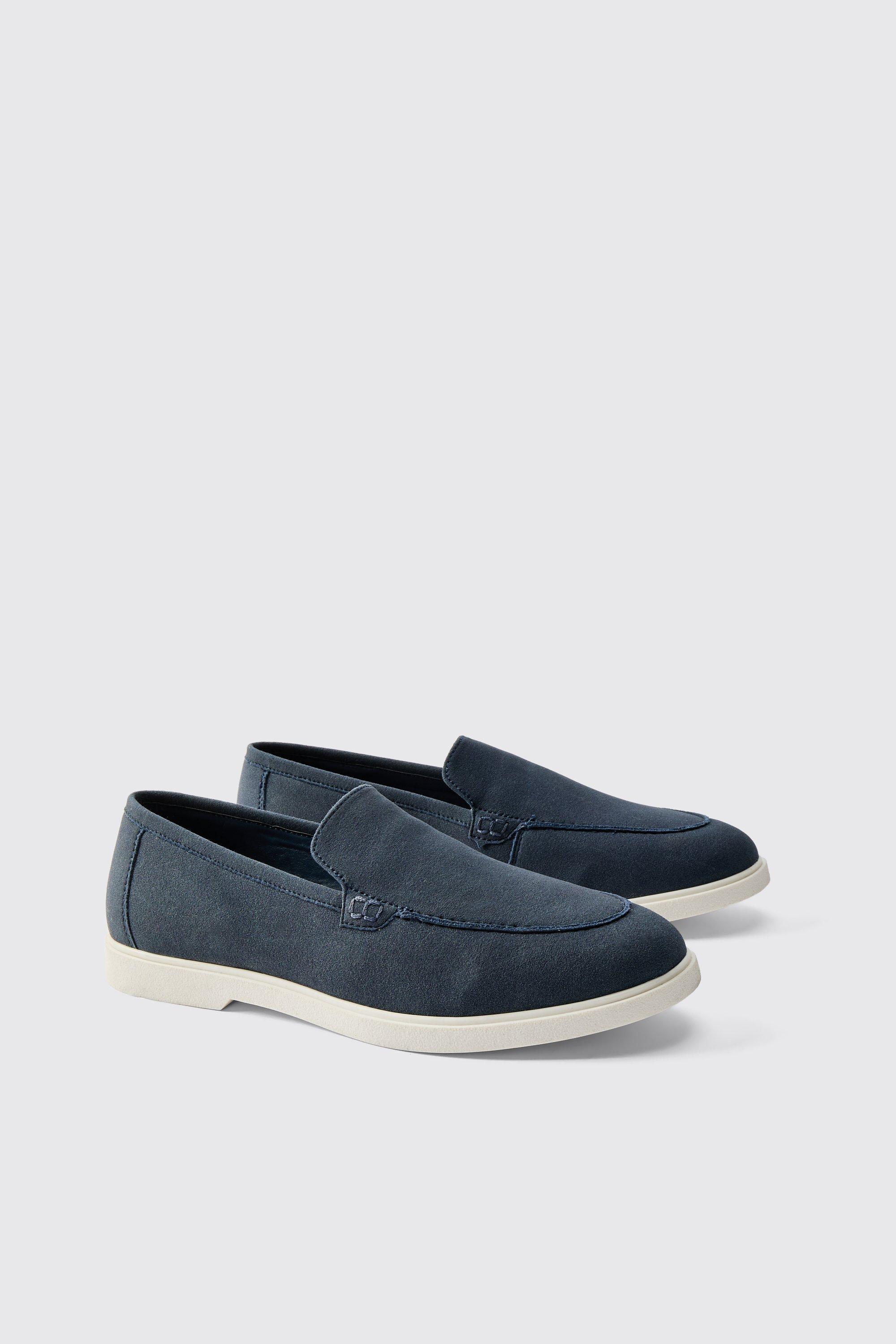 Mens Navy Faux Suede Loafer, Navy