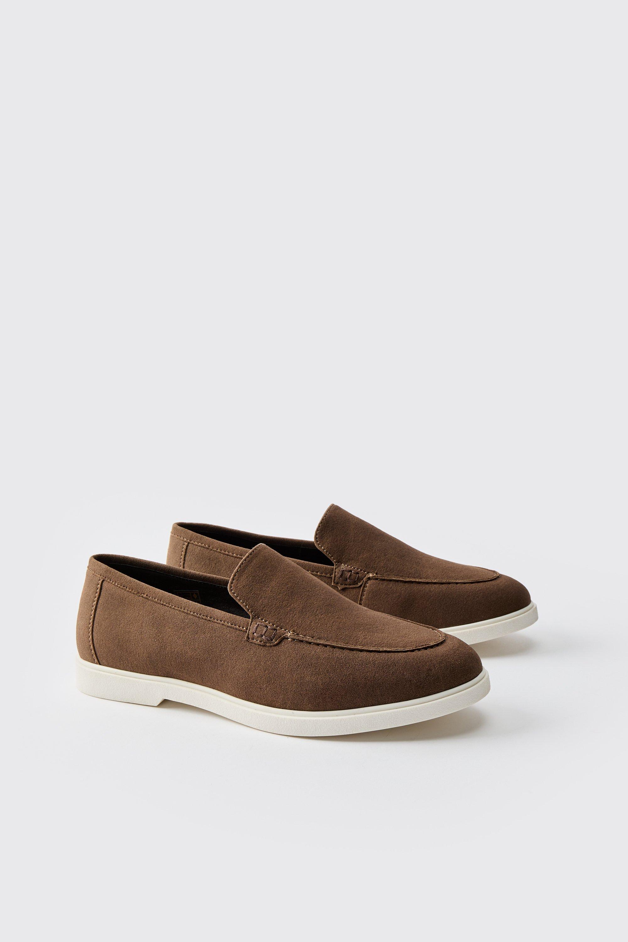 Mens Brown Faux Suede Loafer, Brown