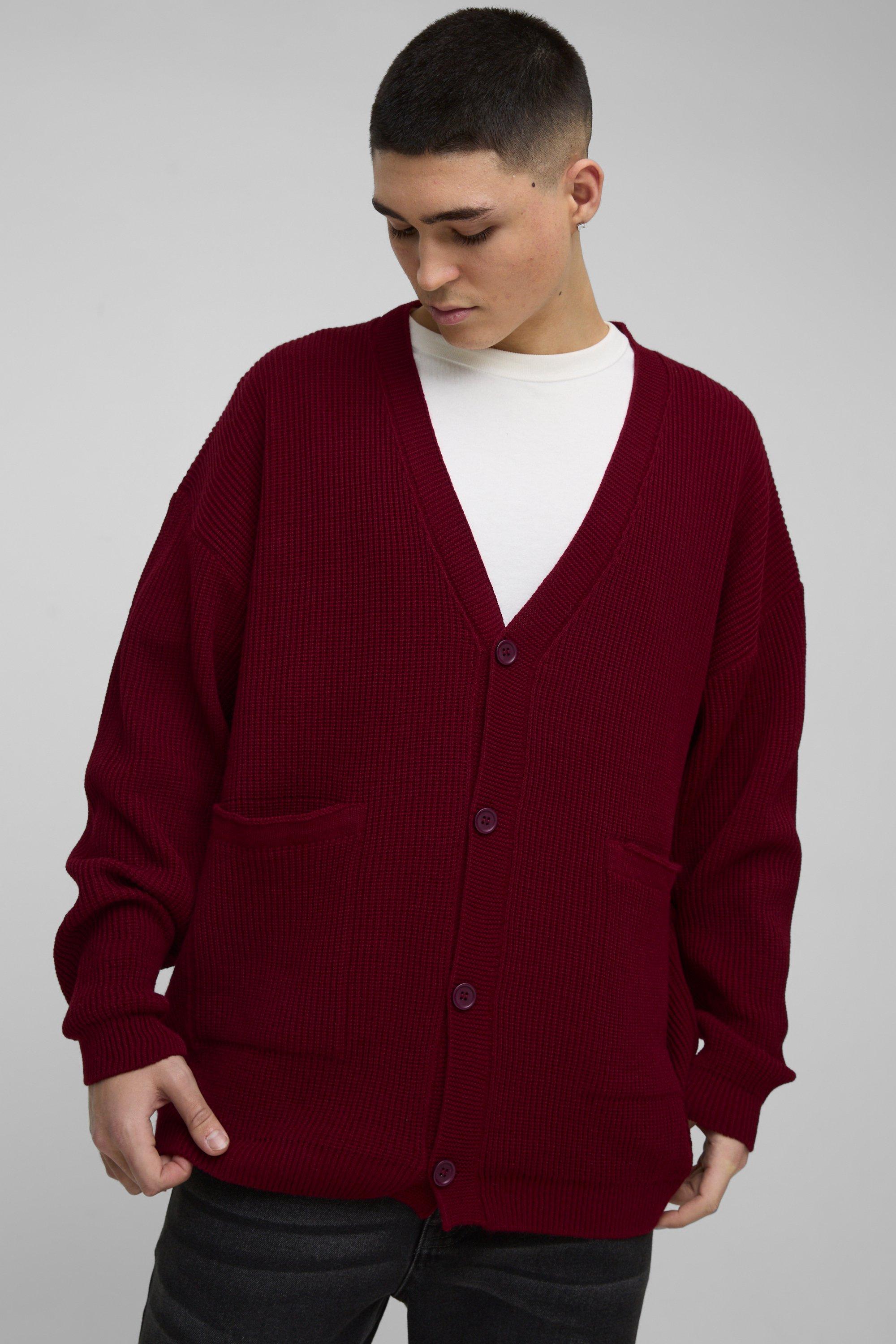 Boohoo Oversized Geribbelde Drop Shoulder Cardigan, Burgundy