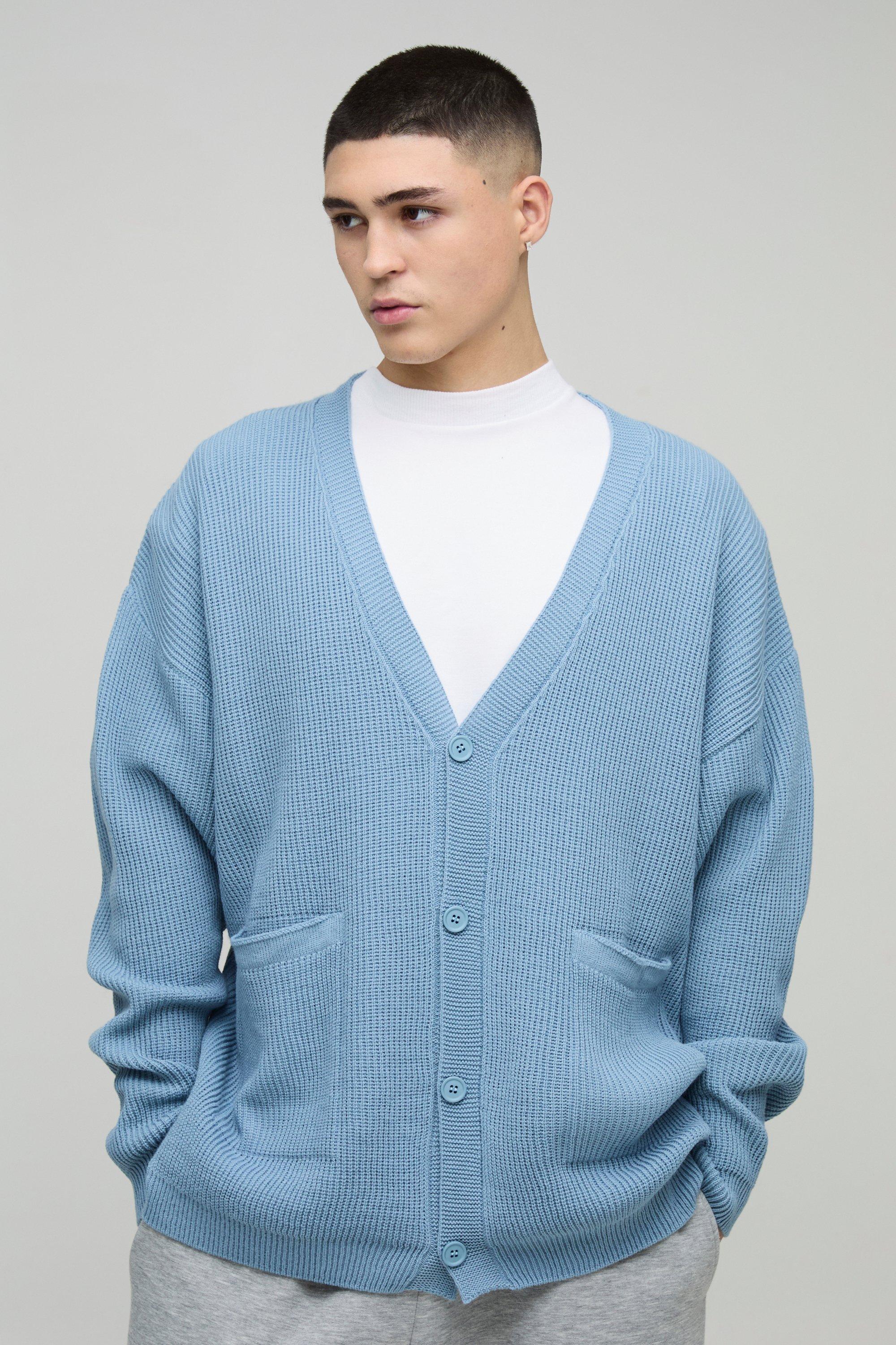 Boohoo Oversized Geribbelde Drop Shoulder Cardigan, Light Blue