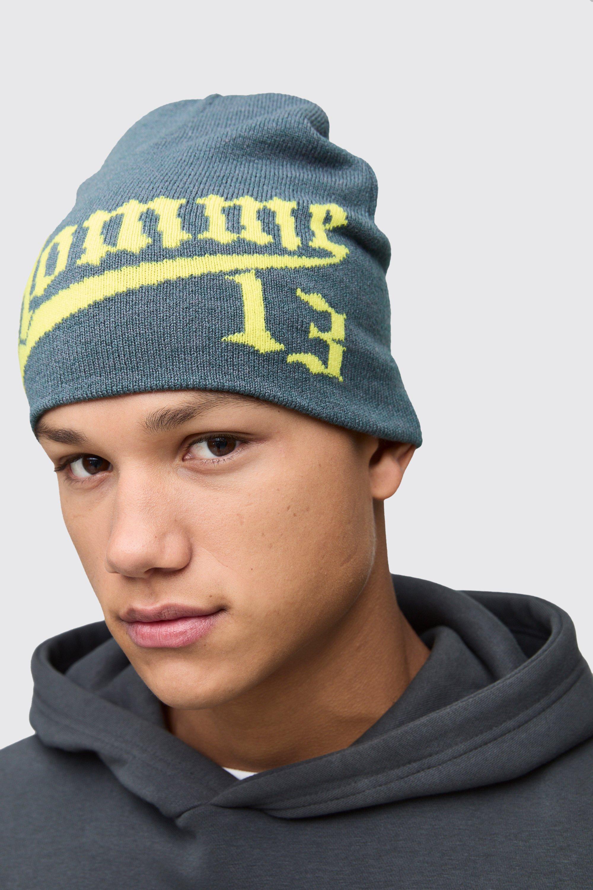 Boohoo Homme Graphic Beanie, Grey