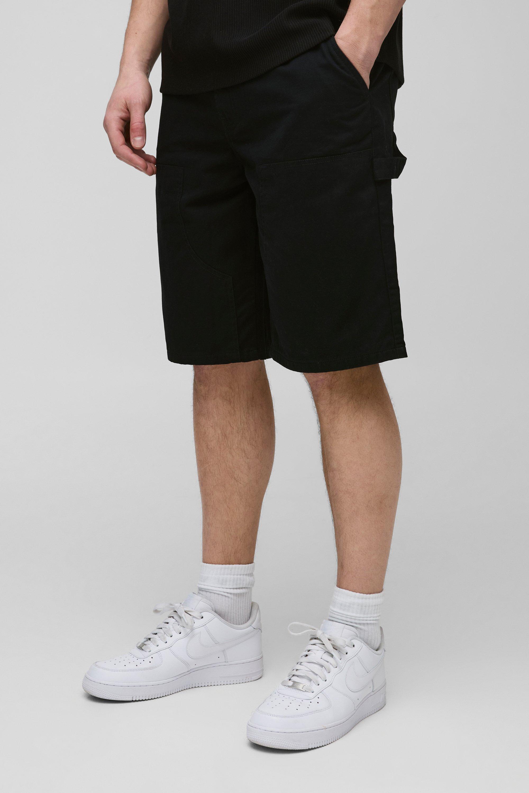 Mens Black Tall Relaxed Fit Carpenter Shorts, Black