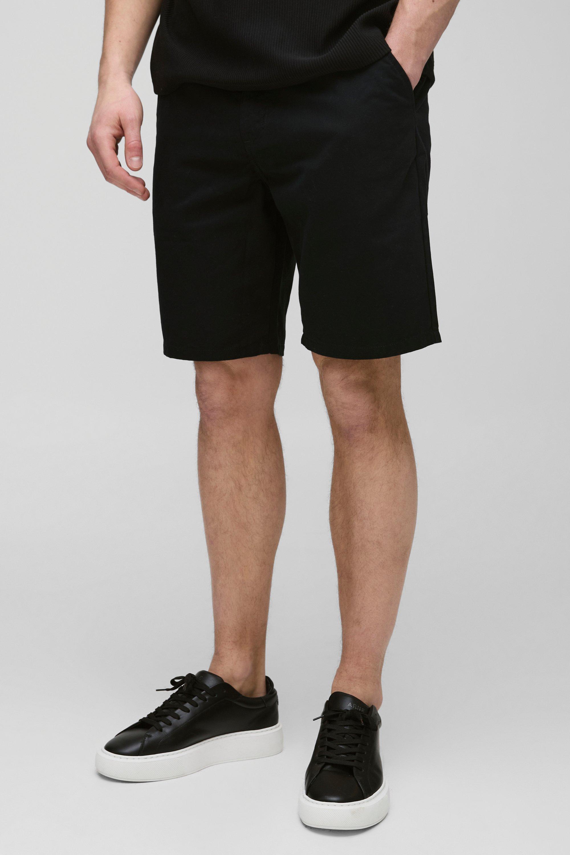 Mens Black Tall Fixed Waist Slim Fit Shorts, Black