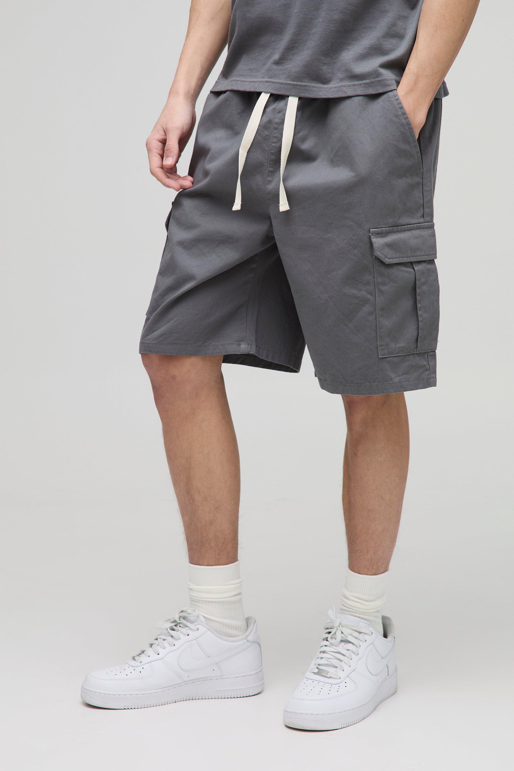 Pantaloncini Cargo Tall rilassati con vita elasticizzata, Grigio