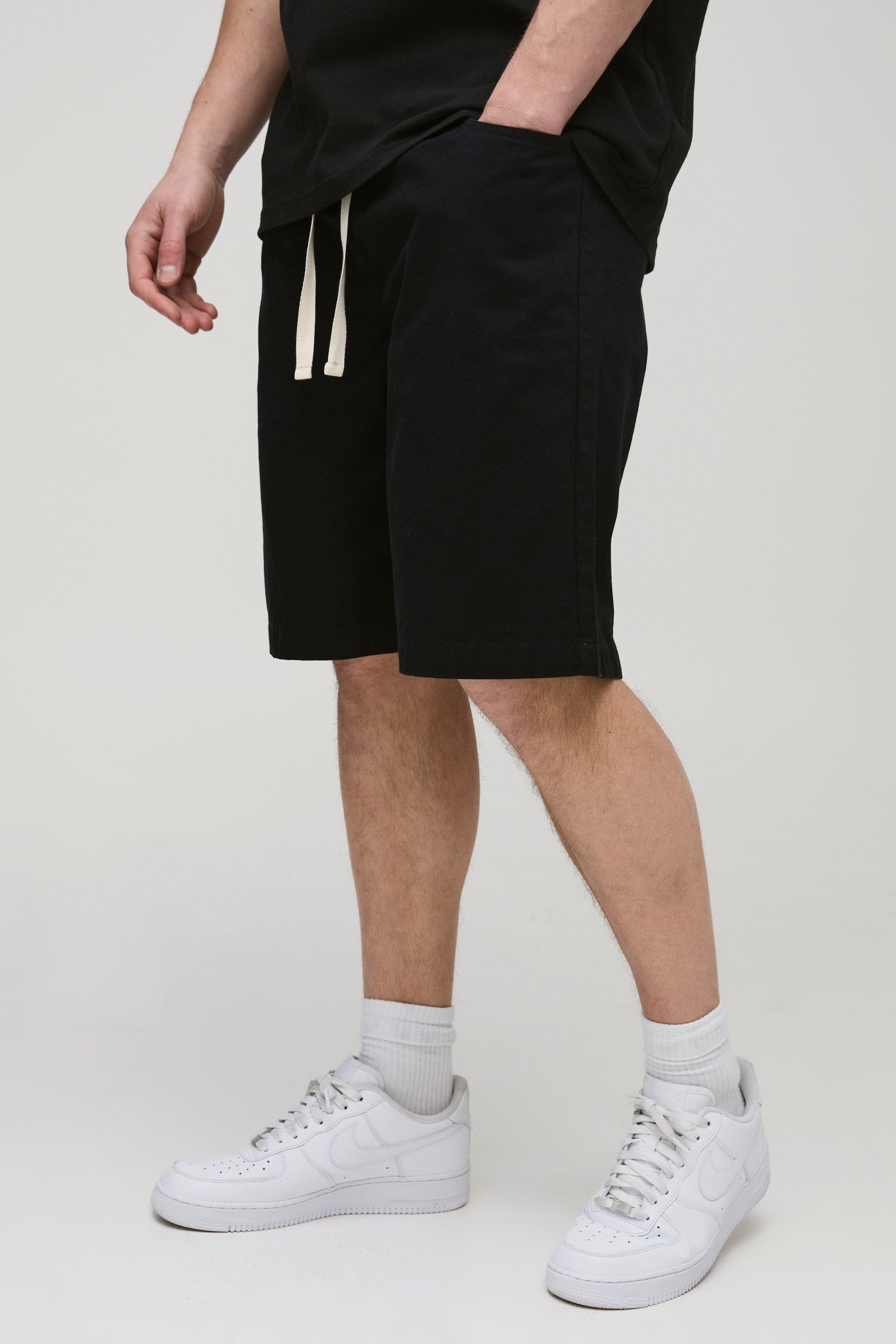 Mens Black Tall Elasticated Waist Baggy Shorts, Black