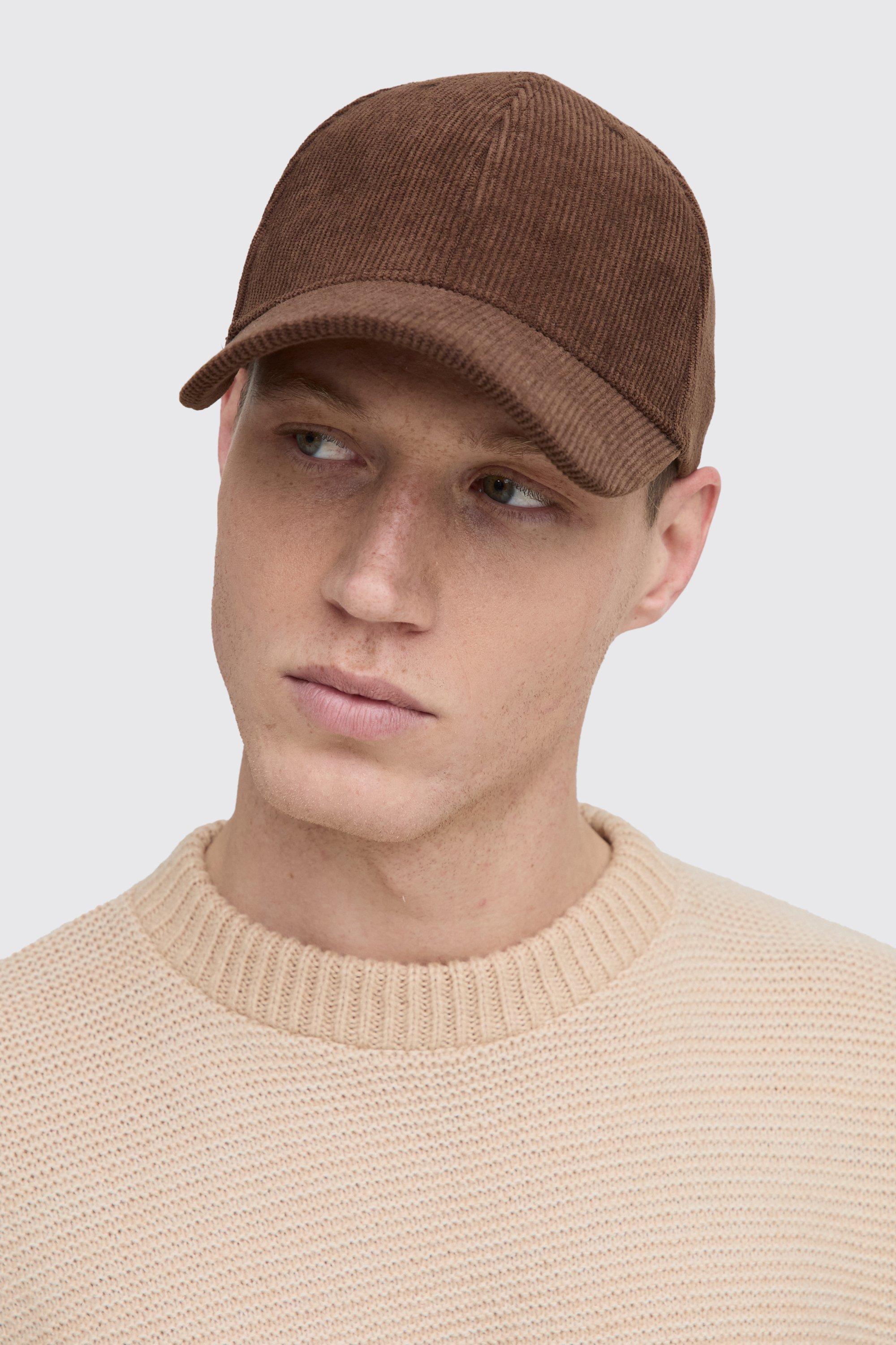 Mens Plain Cord Cap in Brown, Brown