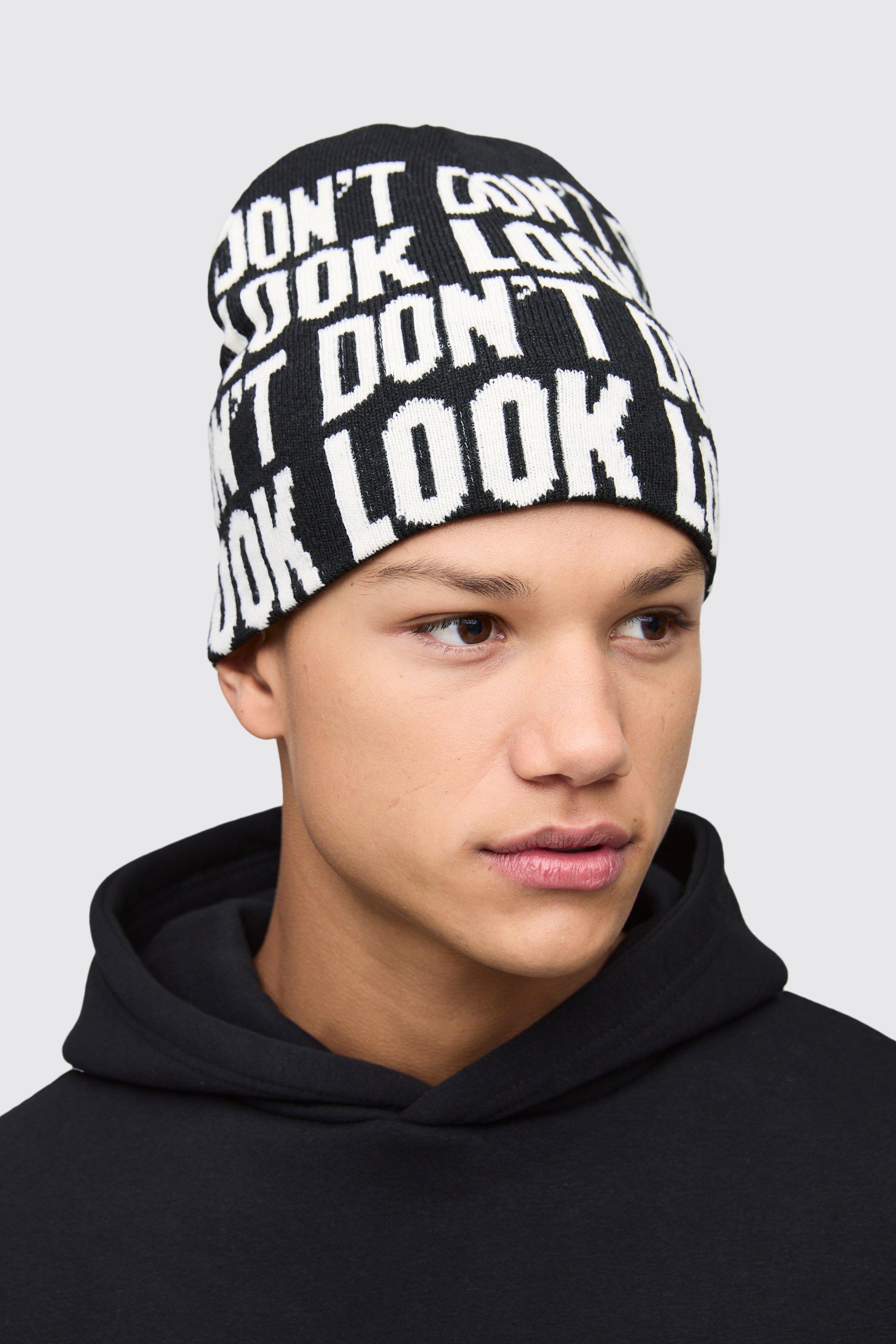 Boohoo Don'T Look Beanie, Black