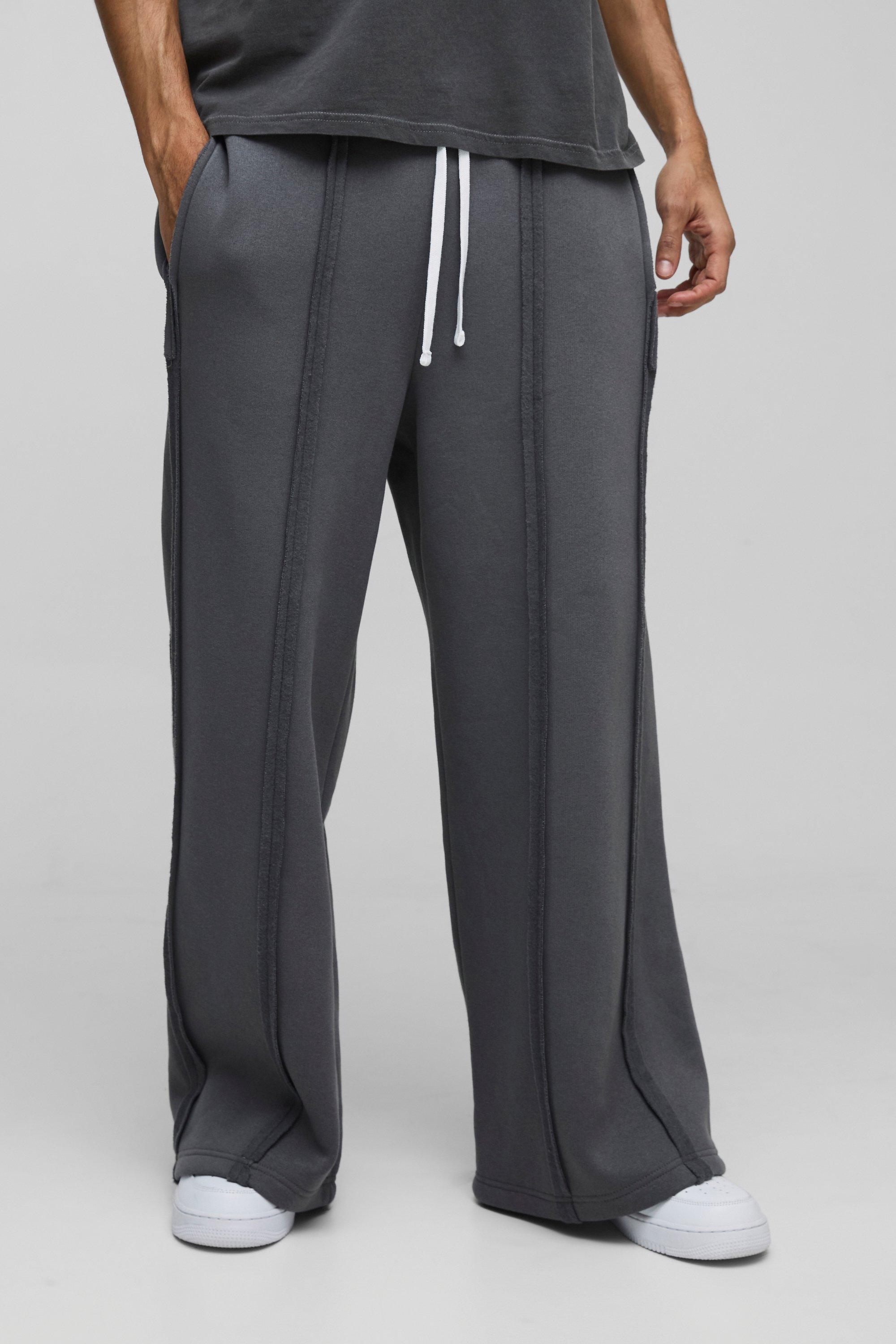 Mens Grey Extreme Wide Leg Exposed Seam Jogger, Grey