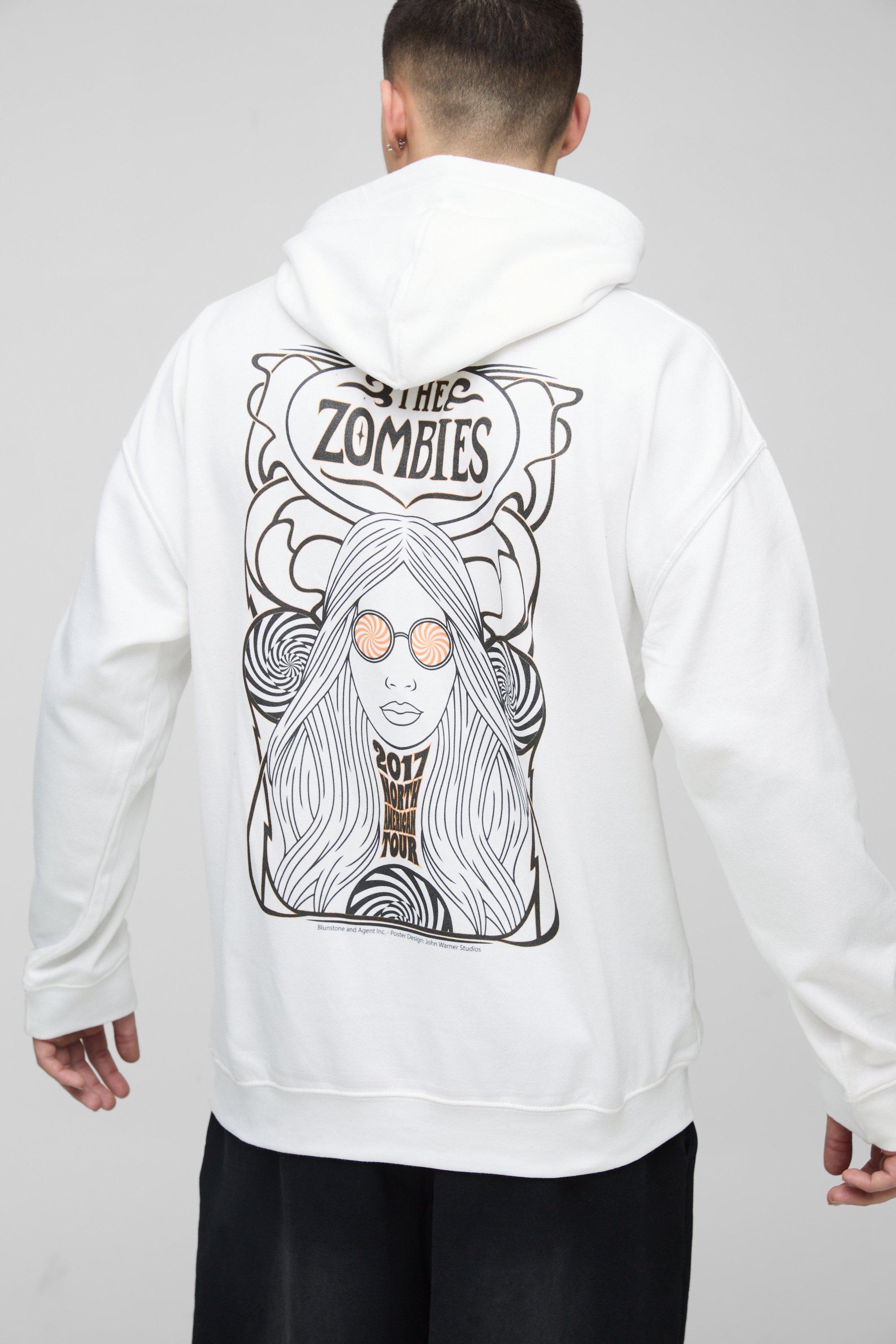 Mens White Oversized The Zombies Band License Print Hoodie, White