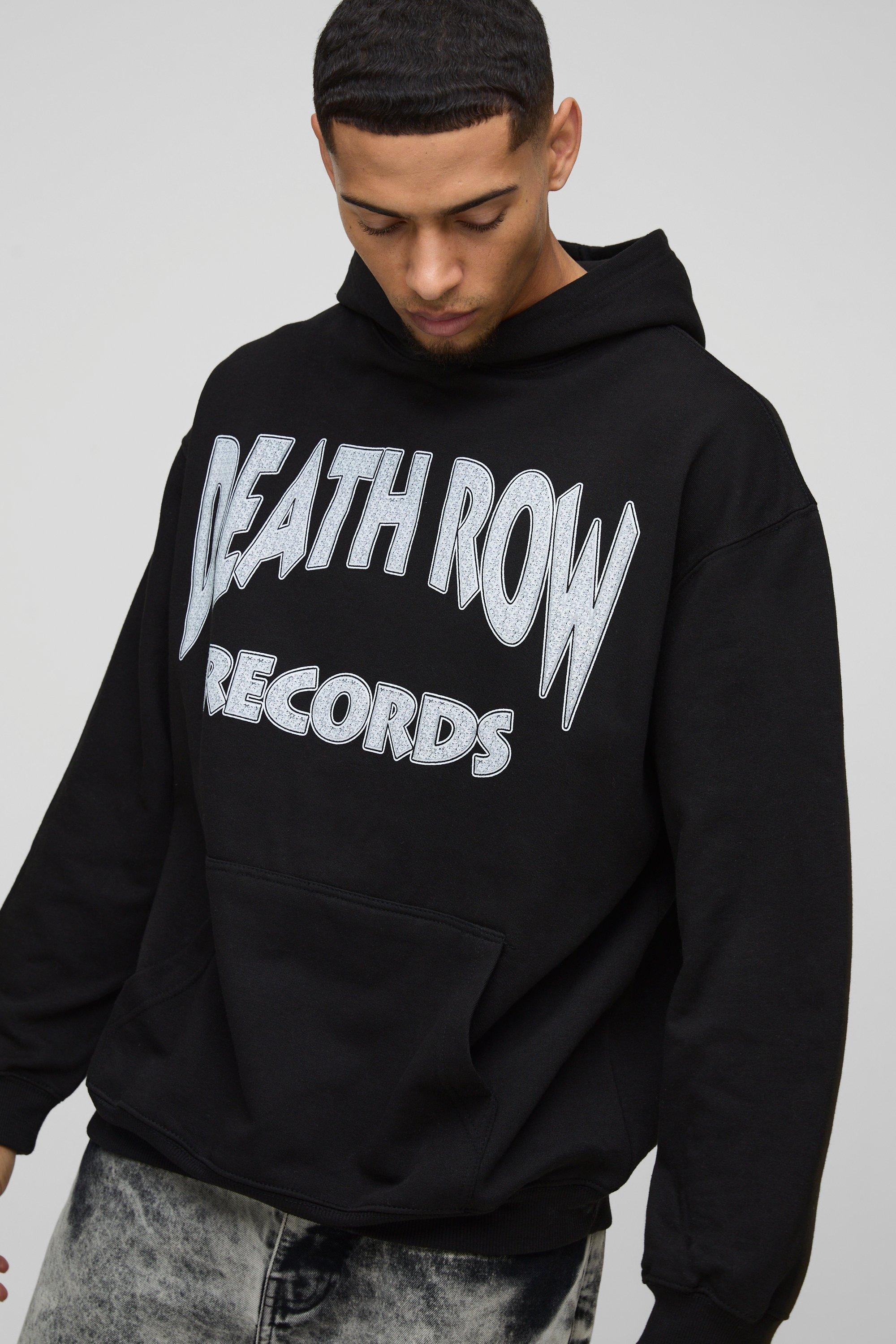 Felpa oversize ufficiale con stampa Death Row e cappuccio, Nero