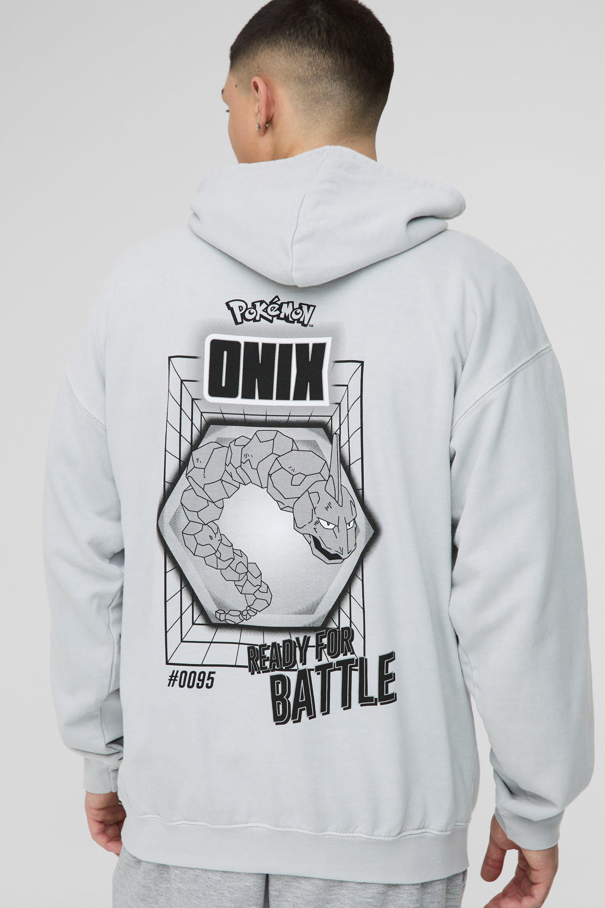 Felpa oversize ufficiale con stampa di Pokemon Onix e cappuccio, Grigio