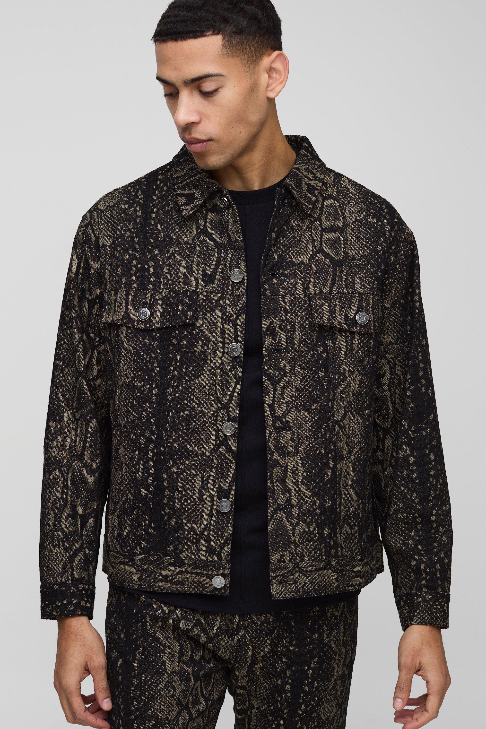 Mens Black Regular Fit Croc Denim Jacket, Black