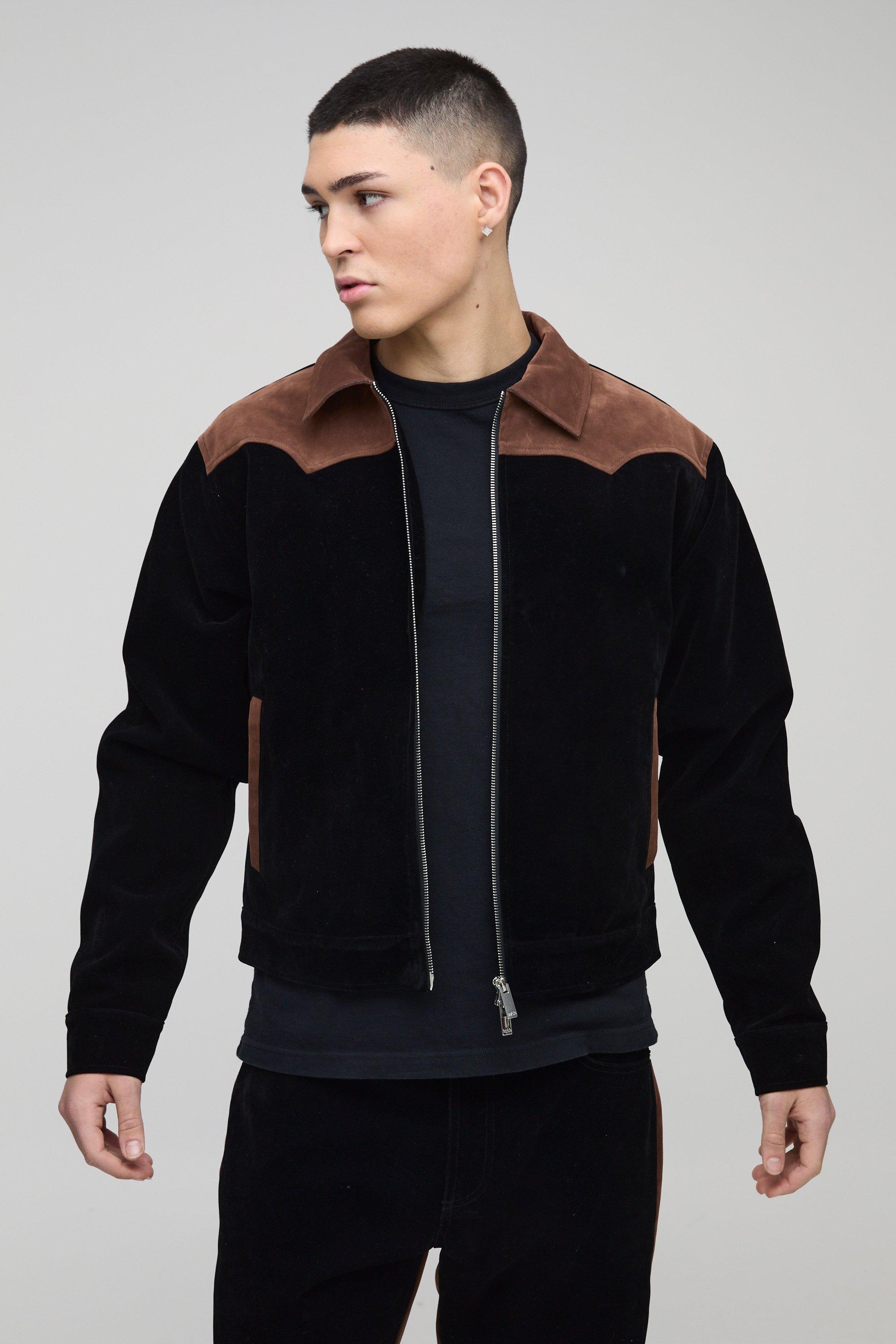Image of Giacca Harrington Regular Fit In Denim Rivestito Stile Western, Nero
