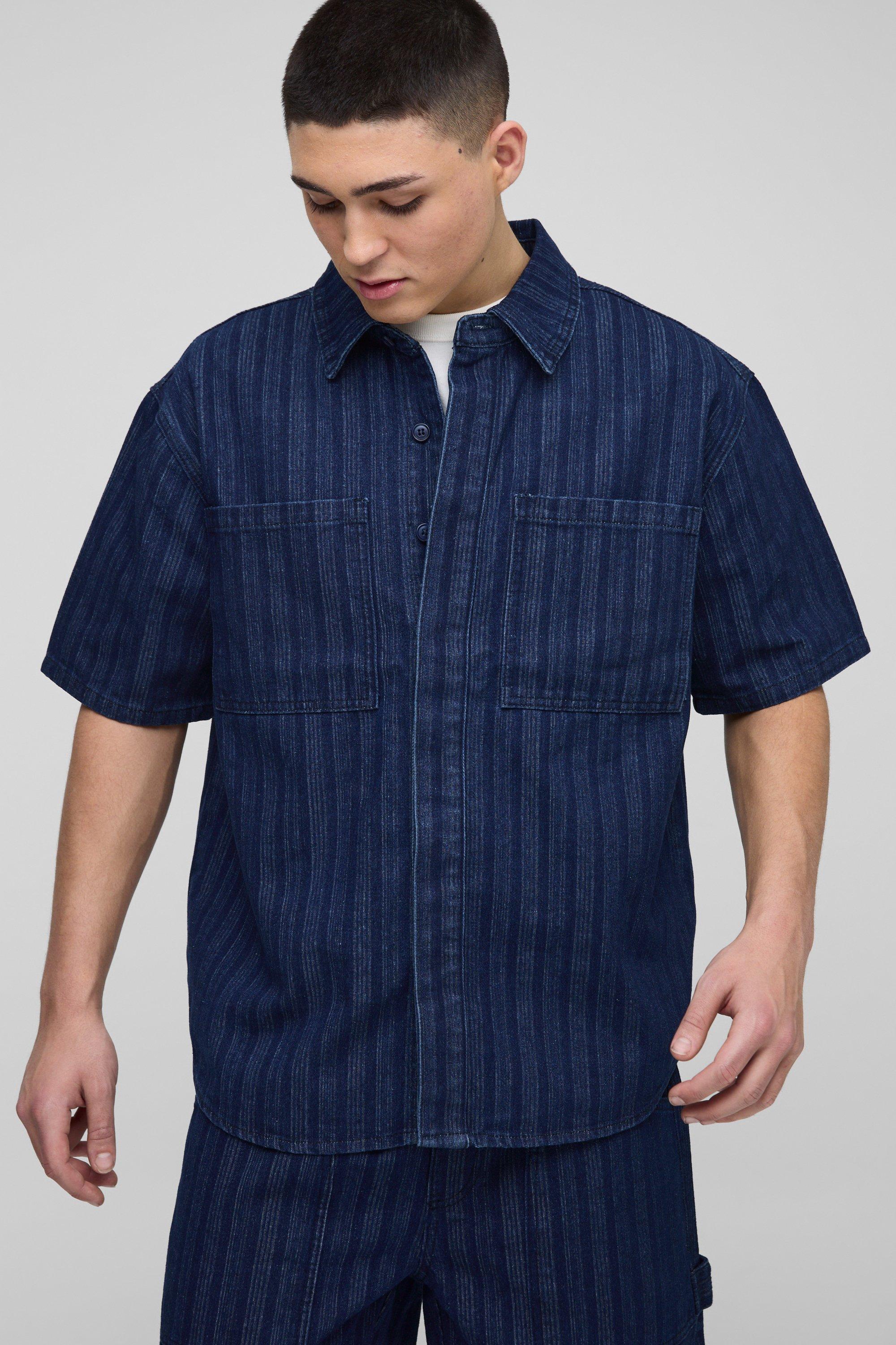 Camicia oversize in denim a righe, Azzurro
